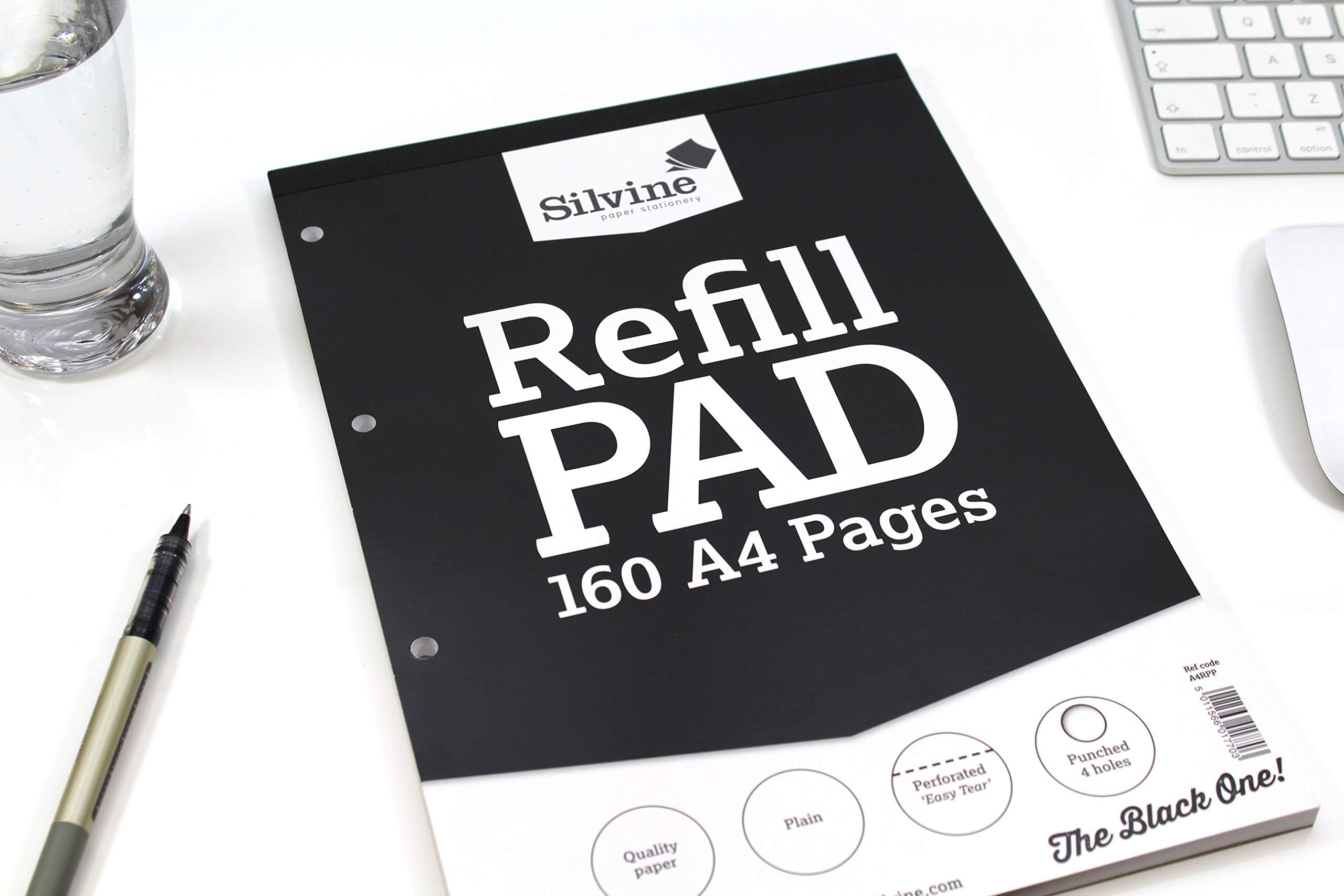 Silvine A4 Refill Pad - 160 Pages, 75gsm, 4 Hole Punched, Plain White 7