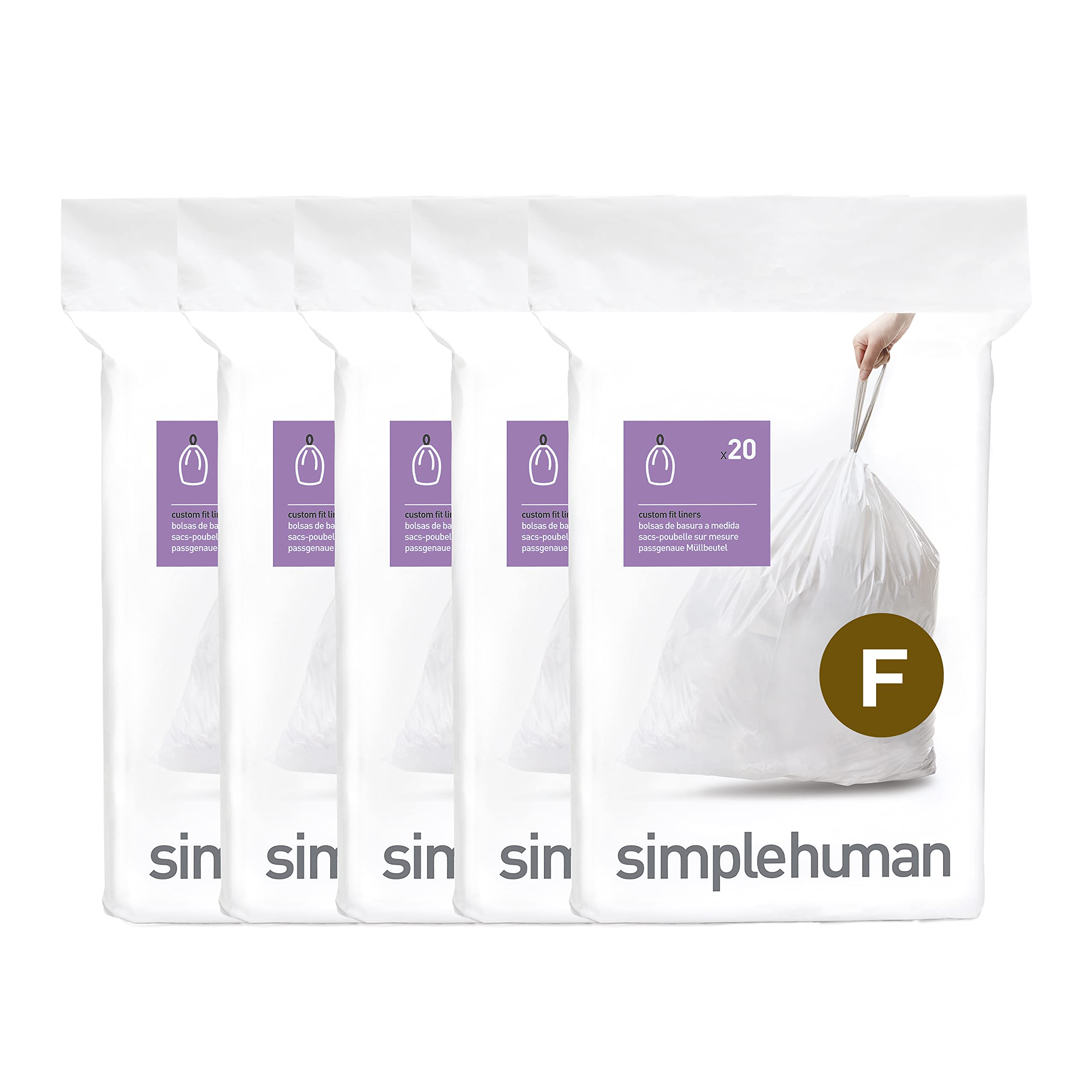 simplehuman Code F Bin Liners - 100 Count, 30L Capacity, Custom Fit | 50% PCR Plastic