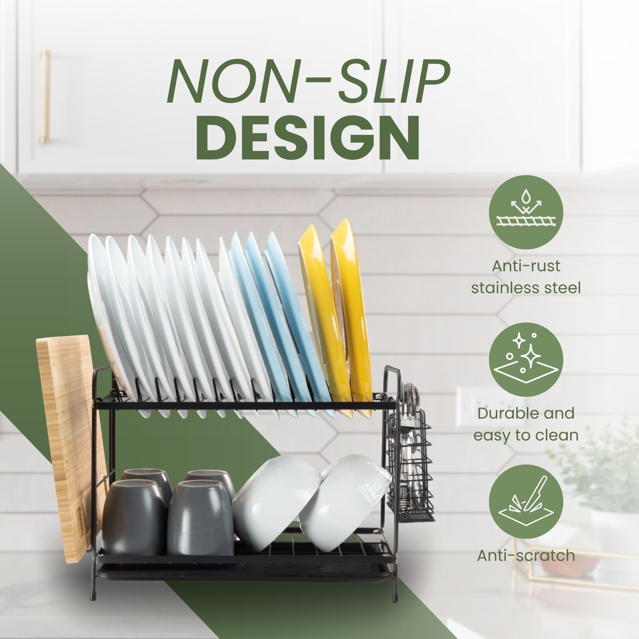 Coselena Multifunctional 2-Tier Stainless Steel Dish Drainer Rack | Rust Resistant | Black