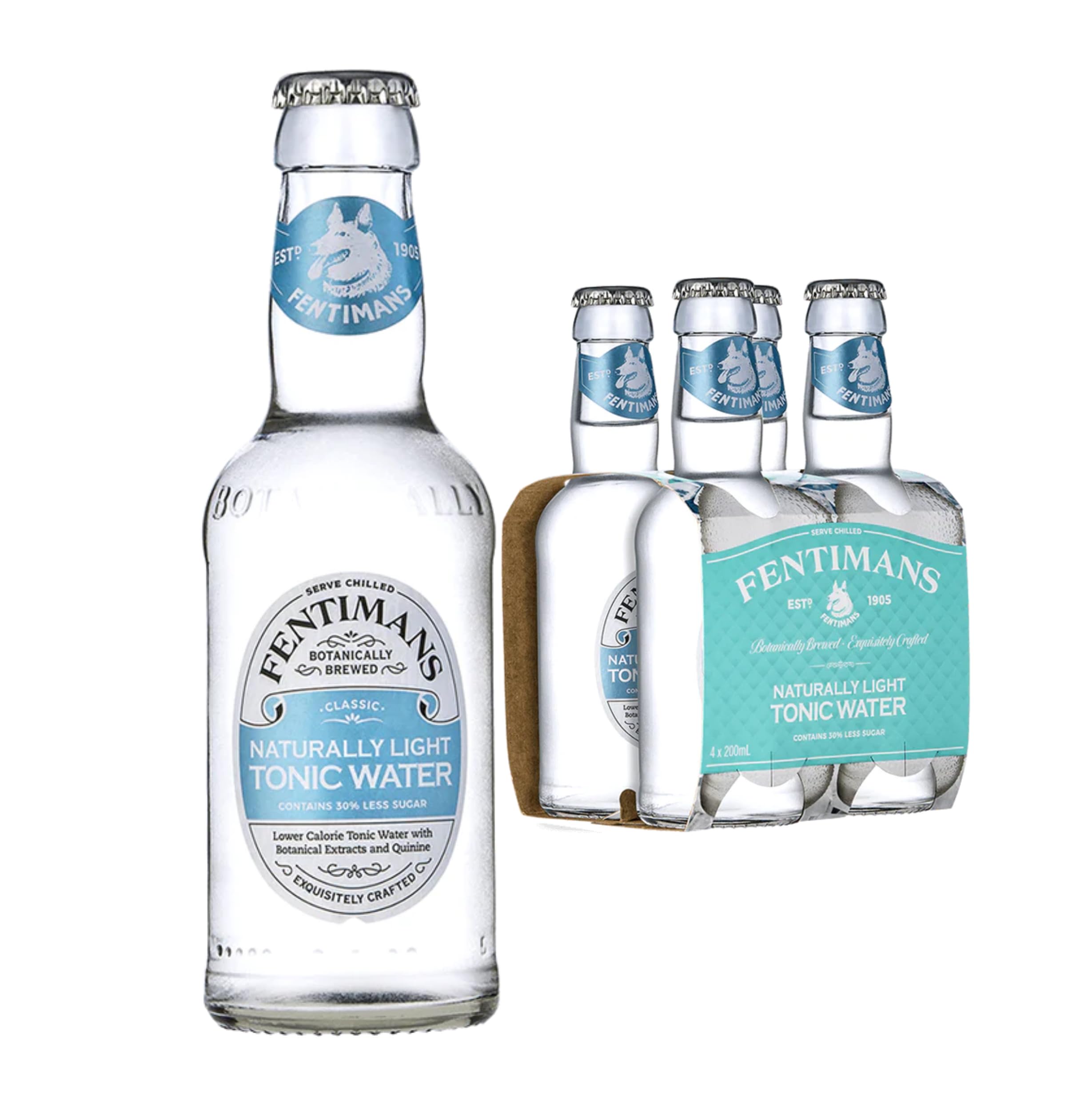 Fentimans Naturally Light Tonic Water - Botanically Brewed with Lemongrass & Citrus - 4 x 200ml 1