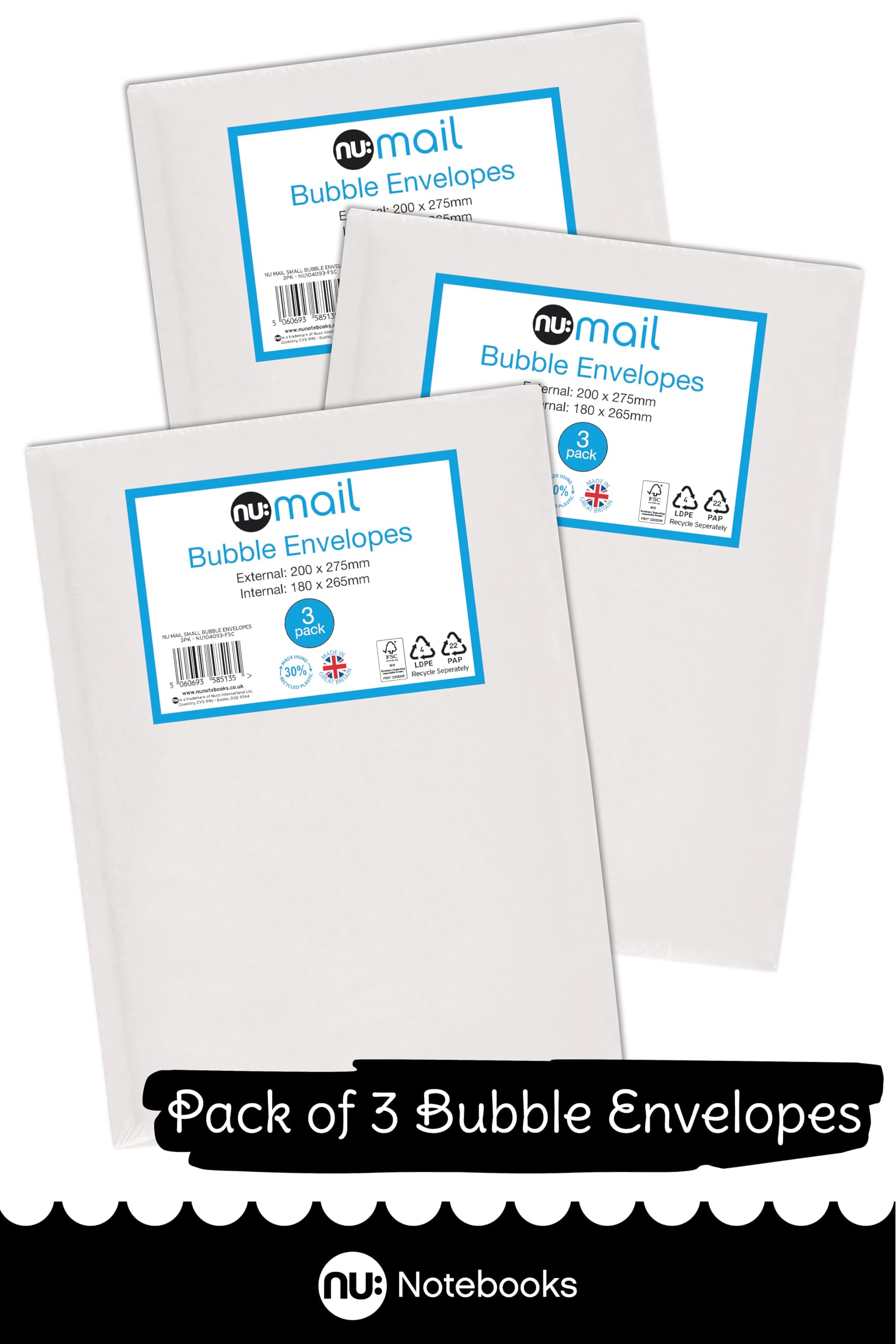 nu: Small Padded Bubble Envelope Mailers - 3 Pack | Self Seal | 30% Recycled Lining 4