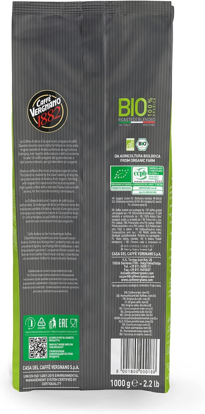 Caffè Vergnano 1882 100% Arabica Bio Whole Bean Coffee - 1 kg