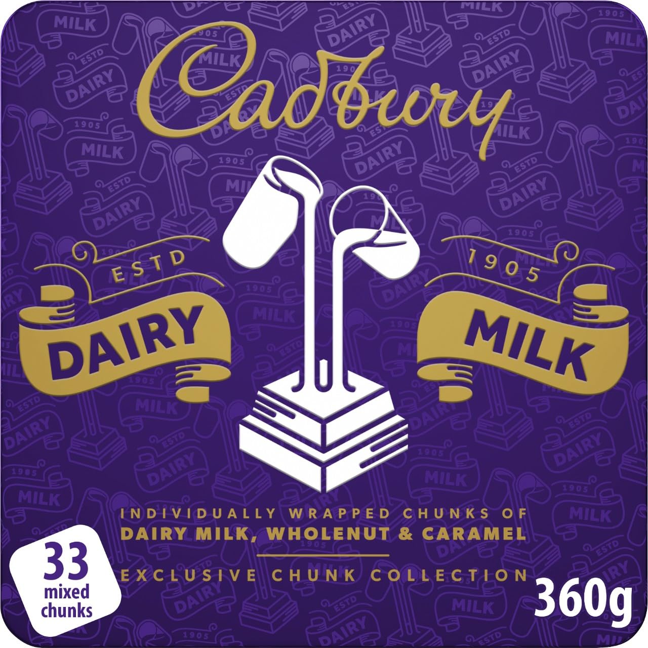 Cadbury Dairy Milk Exclusive Chunk Collection Dose mit Vollkorn und Karamell – 360 g