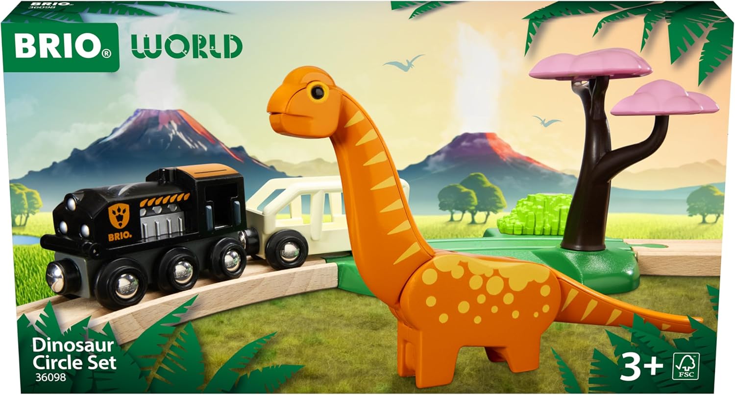 BRIO World Dinosaur Circle Toy Train Set - 12-Piece Wooden Railway Playset for Kids 3+ 8