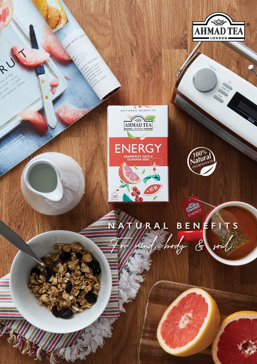 Ahmad Tea Natural Benefit Energy Tea - Grapefruit, Mate & Guarana Seed Blend | 20 Count Teabags 4