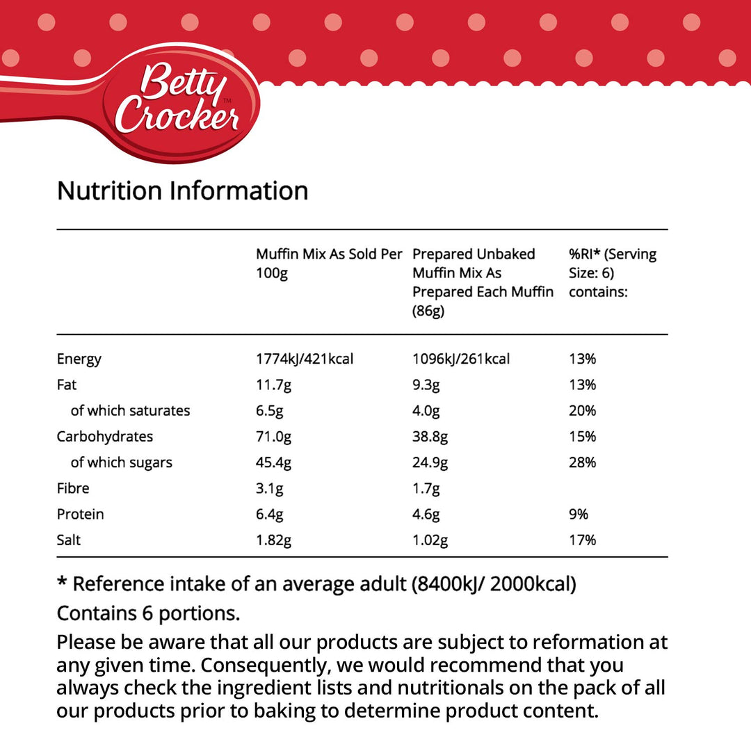 Betty Crocker - Chocolate Chunk Muffin Mix Baking Kit (335g Pack of 4)