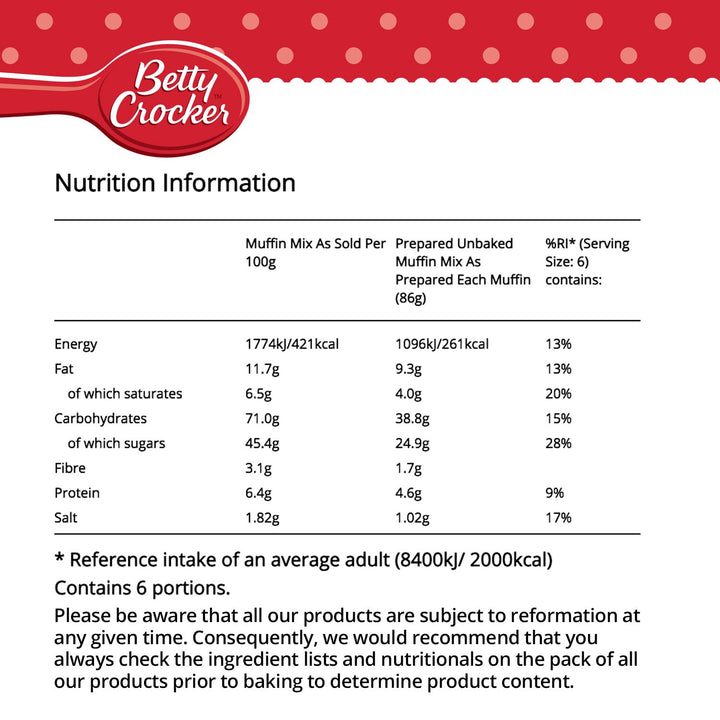 Betty Crocker - Chocolate Chunk Muffin Mix Baking Kit (335g Pack of 4)