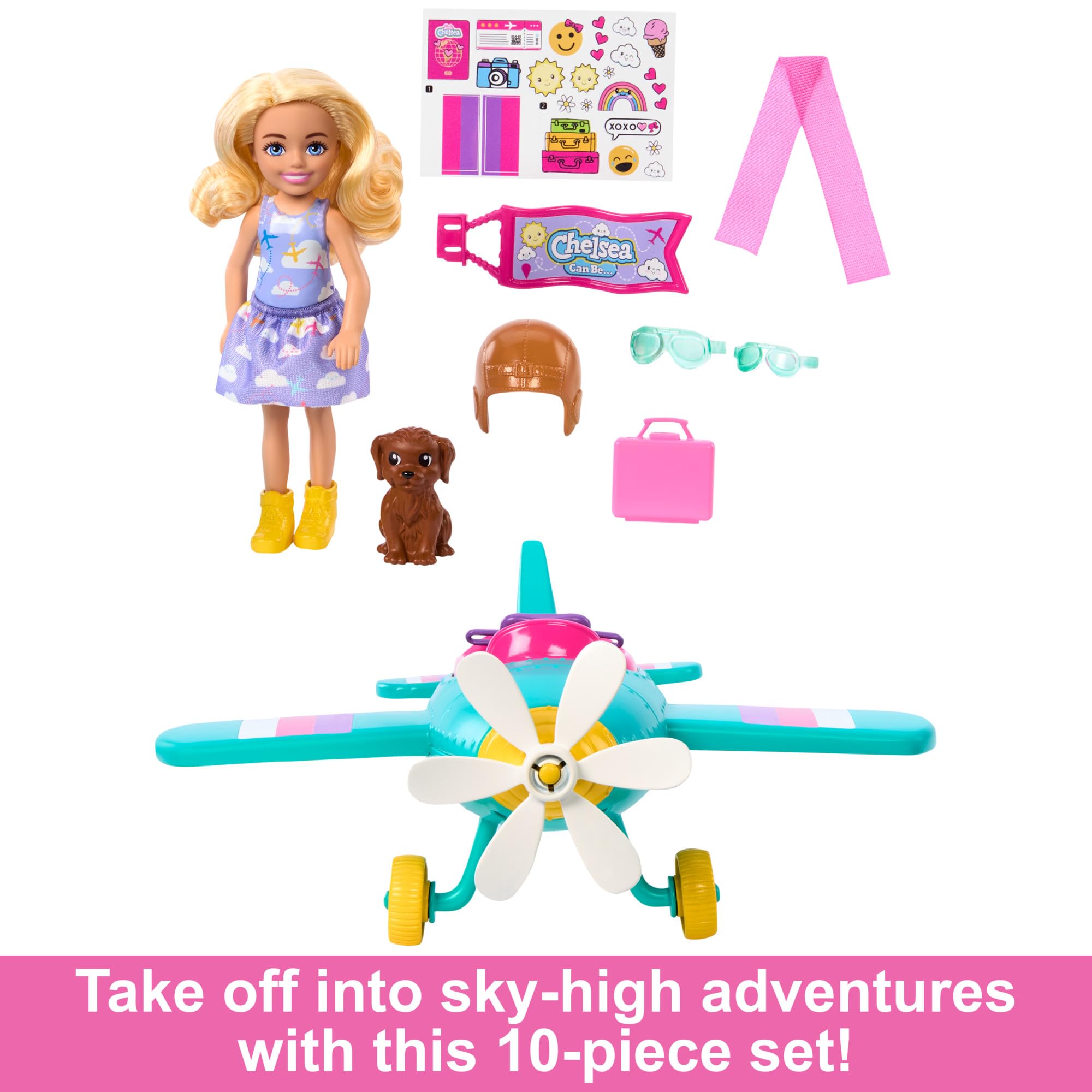 Barbie Chelsea Can Be… Doll & Plane Playset - Pilot Chelsea, Puppy, Spinner Propeller | Ages 3+ 4