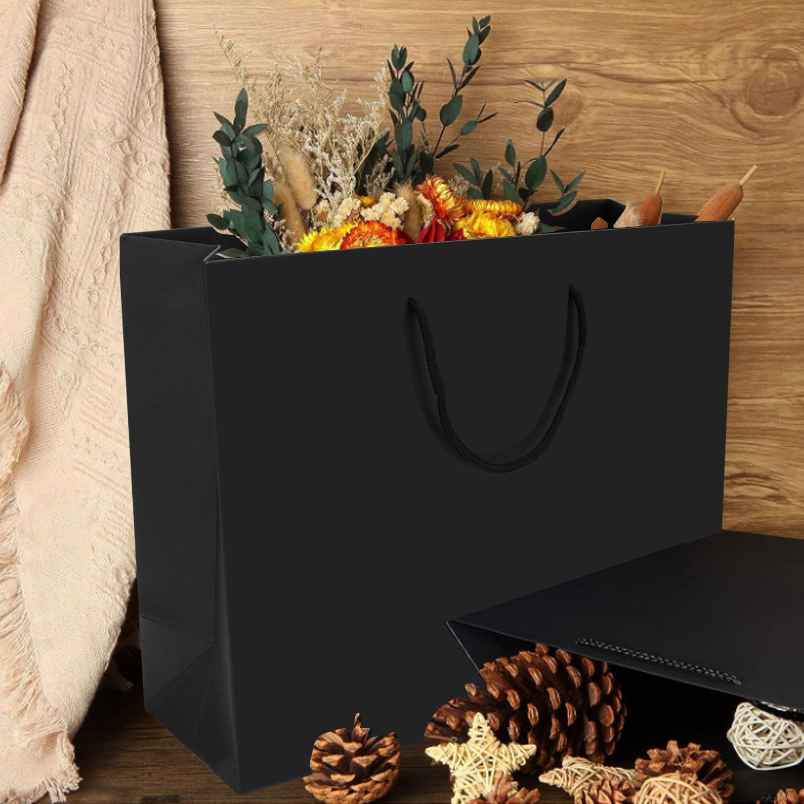 ASelected Large Black Gift Bags - Heavy Cardboard, Reusable, 45x13x33cm | Pack of 12 5