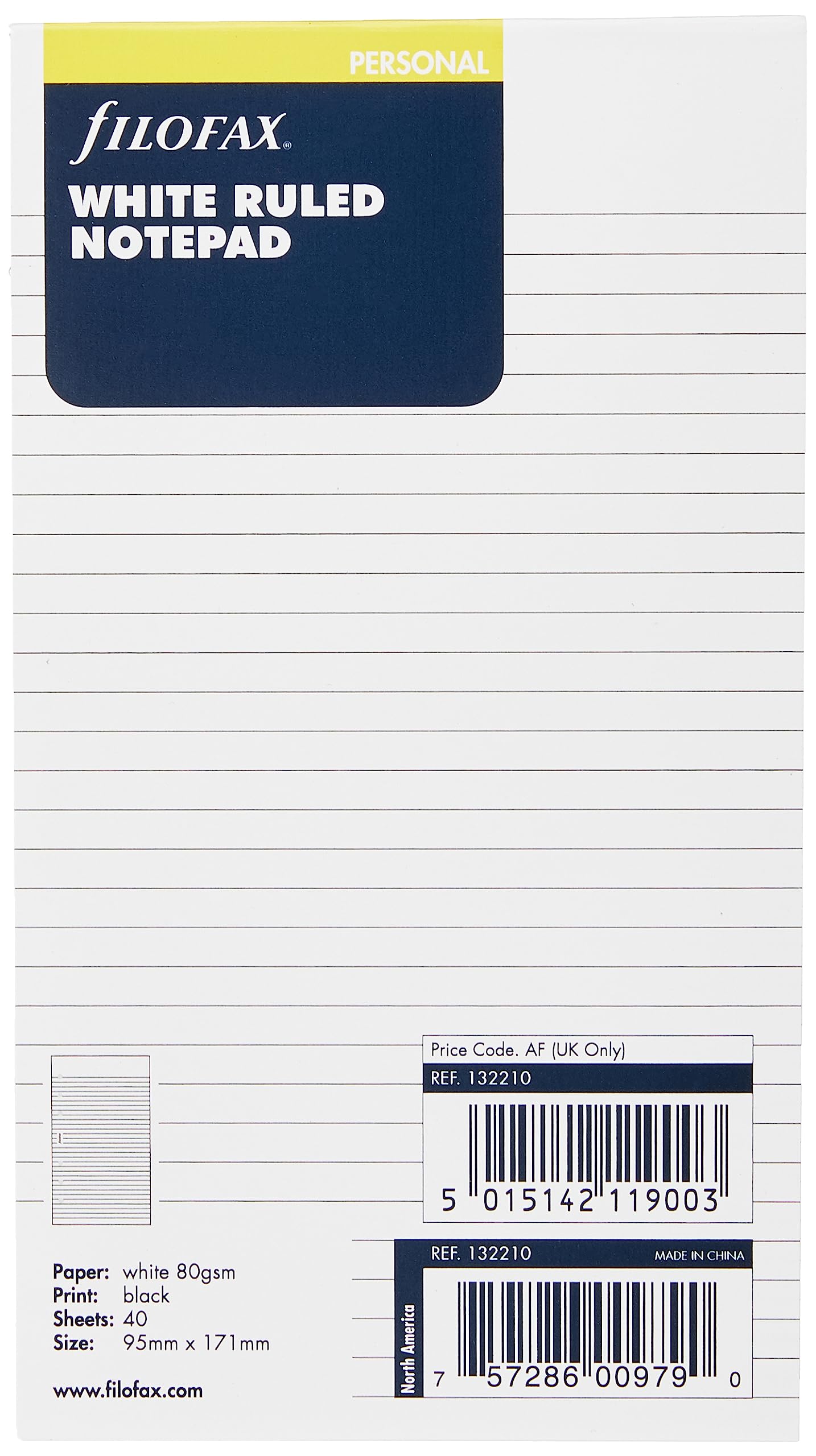 Filofax Personal Ruled Notepad Refill - White | 40 Leaves | 95mm x 171mm