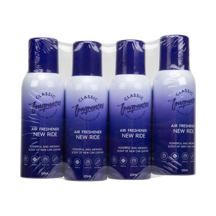 Designer Fragrances New Ride 4 Pack - 125ml Portable Air Freshener Sprays for Car, Home & On the Go