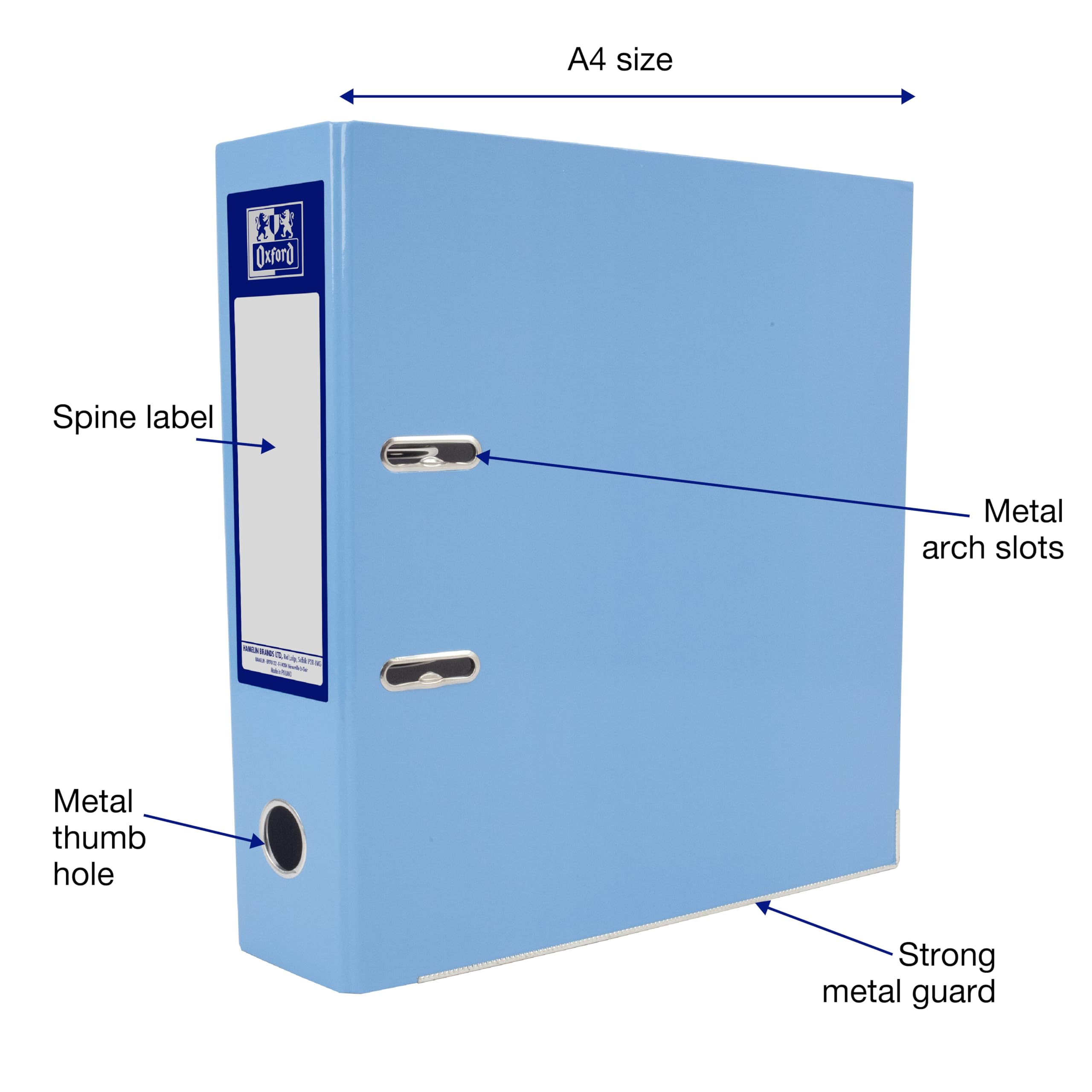 Oxford Premium A4 Lever Arch File - Light Blue | 70mm Spine | 560 Sheet Capacity 2