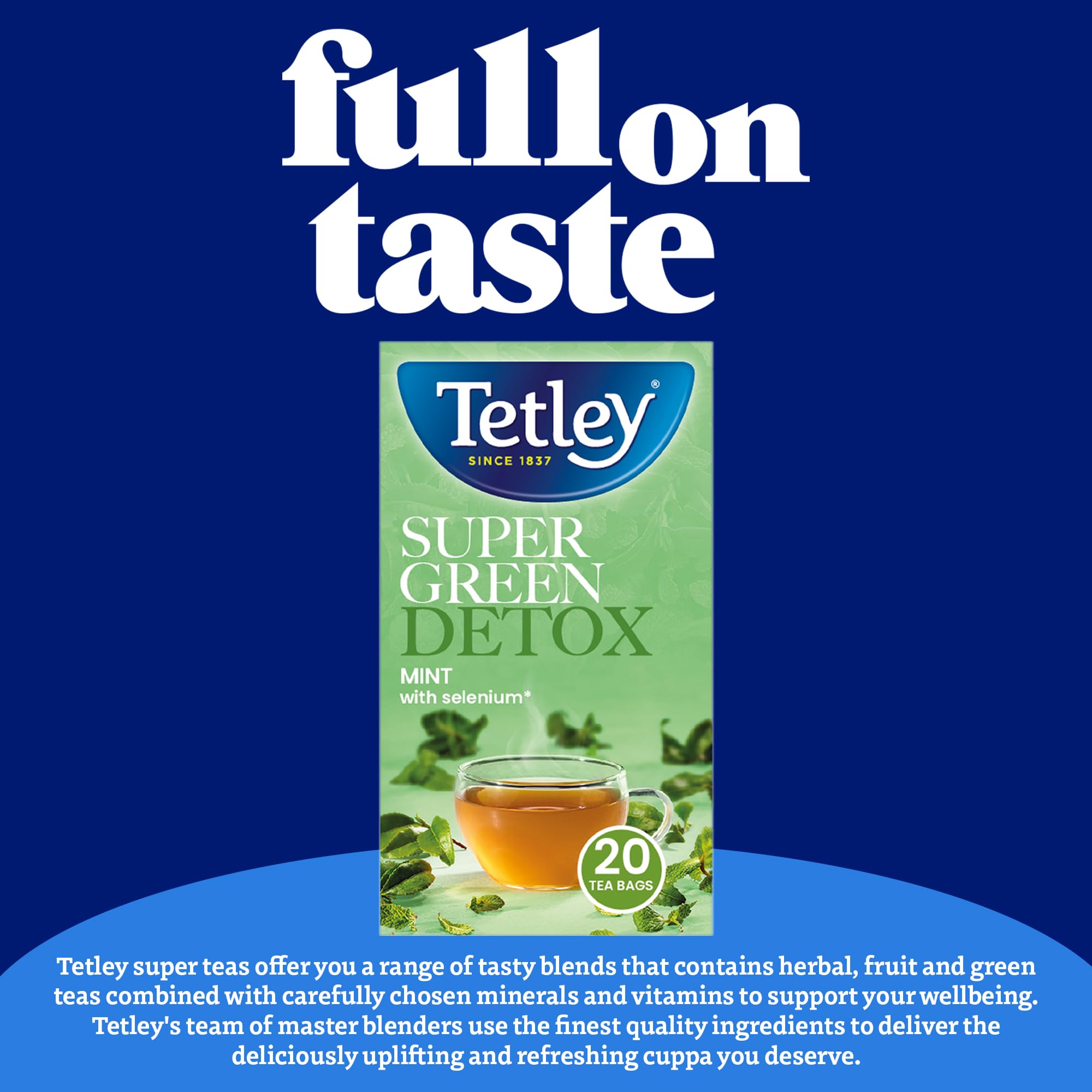 Tetley Super Green Tea Detox Mint - 20 Teabags | Selenium Added | Detox & Stress Relief