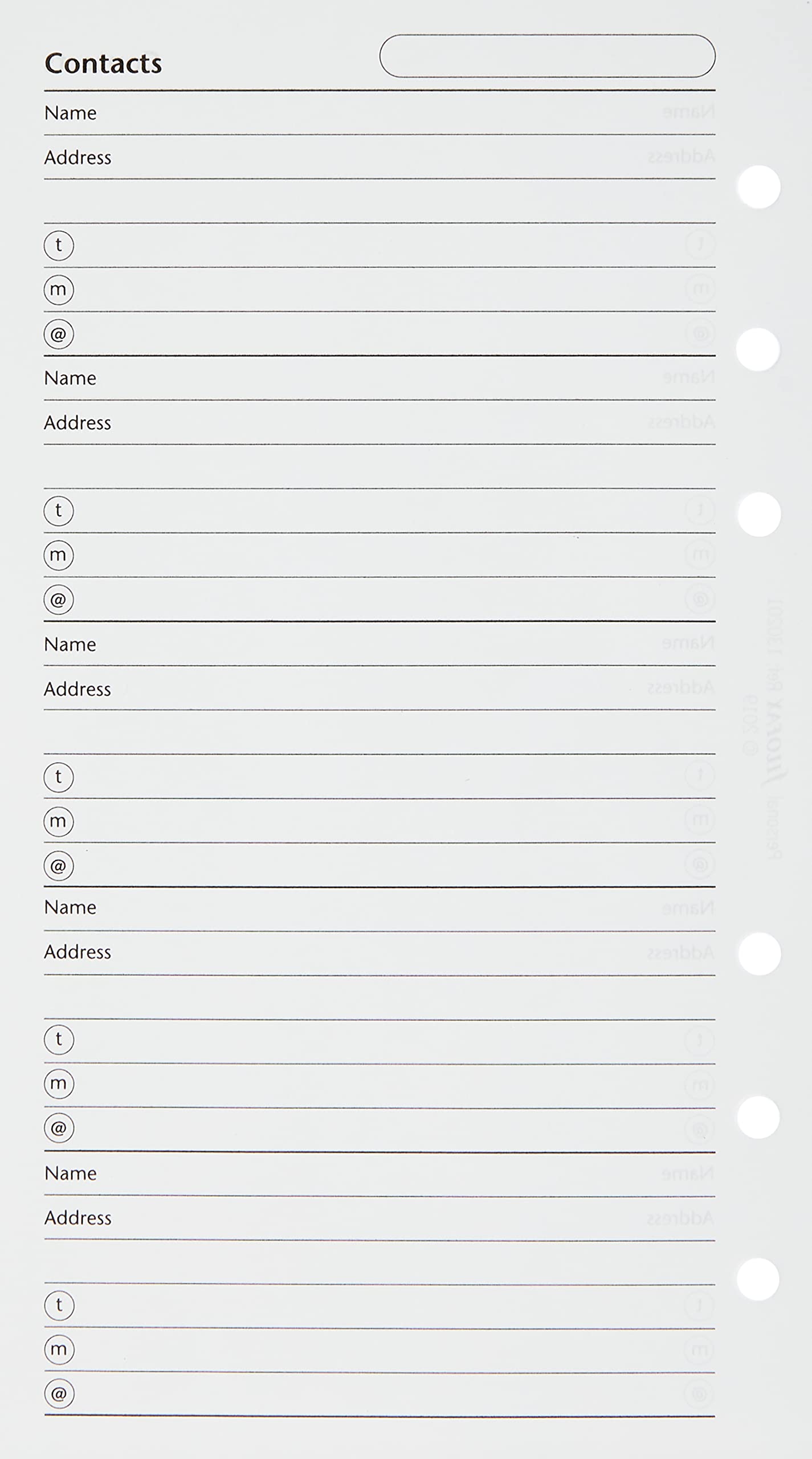 Filofax Personal Contacts Name/ Address/ Email/ Telephone/ Fax/ Mobile, White
