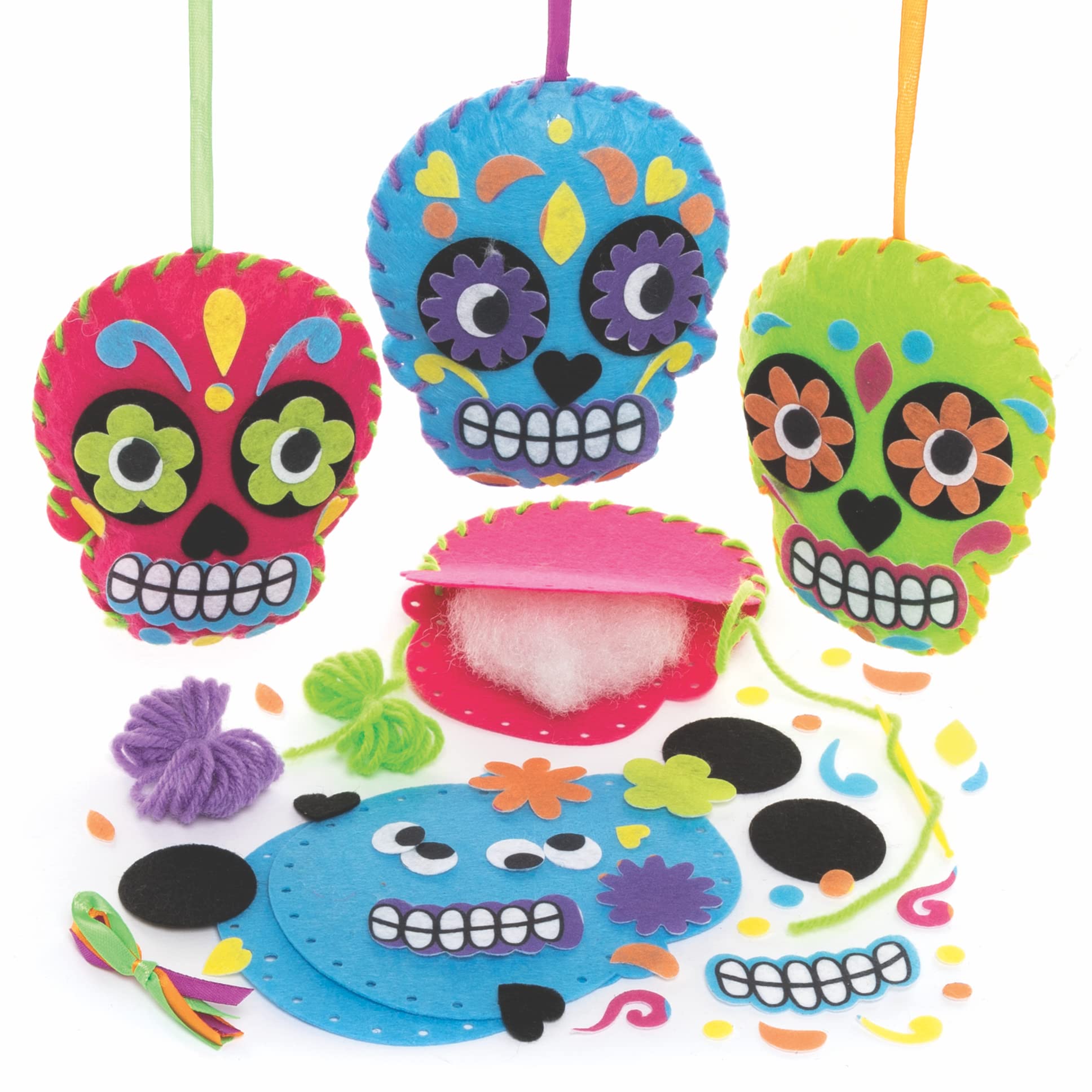 Baker Ross Day of the Dead Sewing Kits - Pack of 3, Arts & Crafts Sewing Set for Kids 1