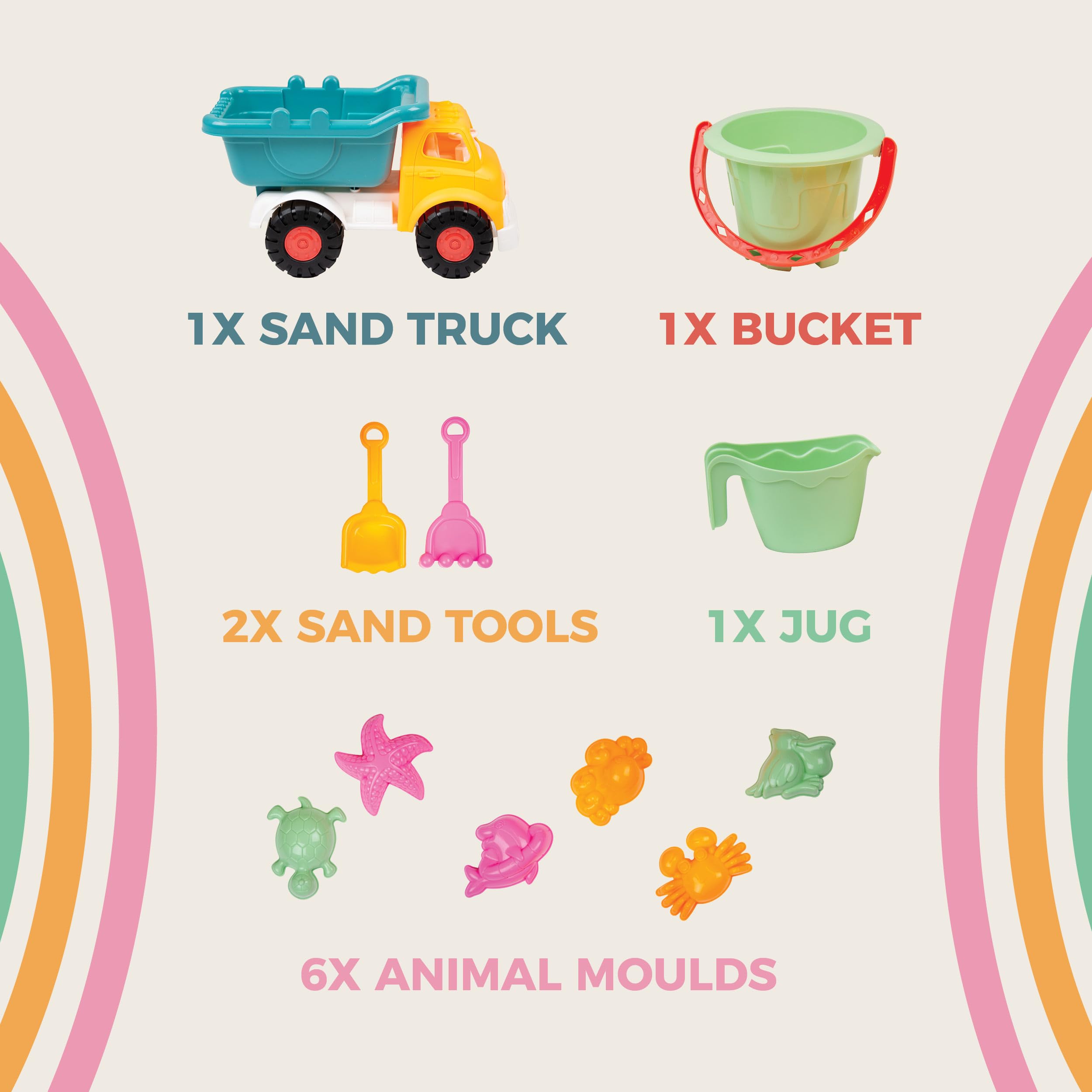 Activo Sand Truck & Accessories Set - 11-Piece Outdoor Playset for Toddlers 18 Months+ 2