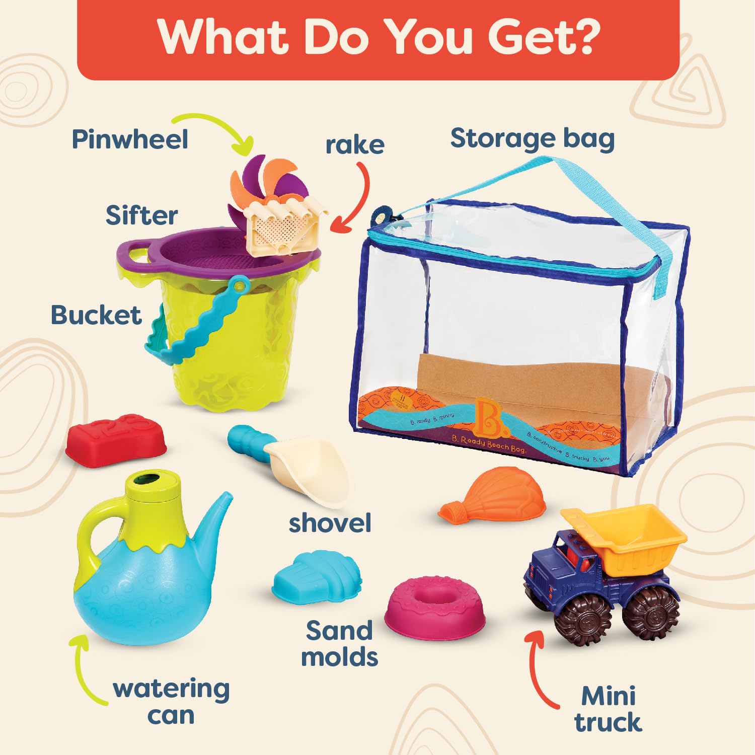 B. toys Beach Summer Bag Water Playset with 11 Sand Toys | Ages 18m+ 5