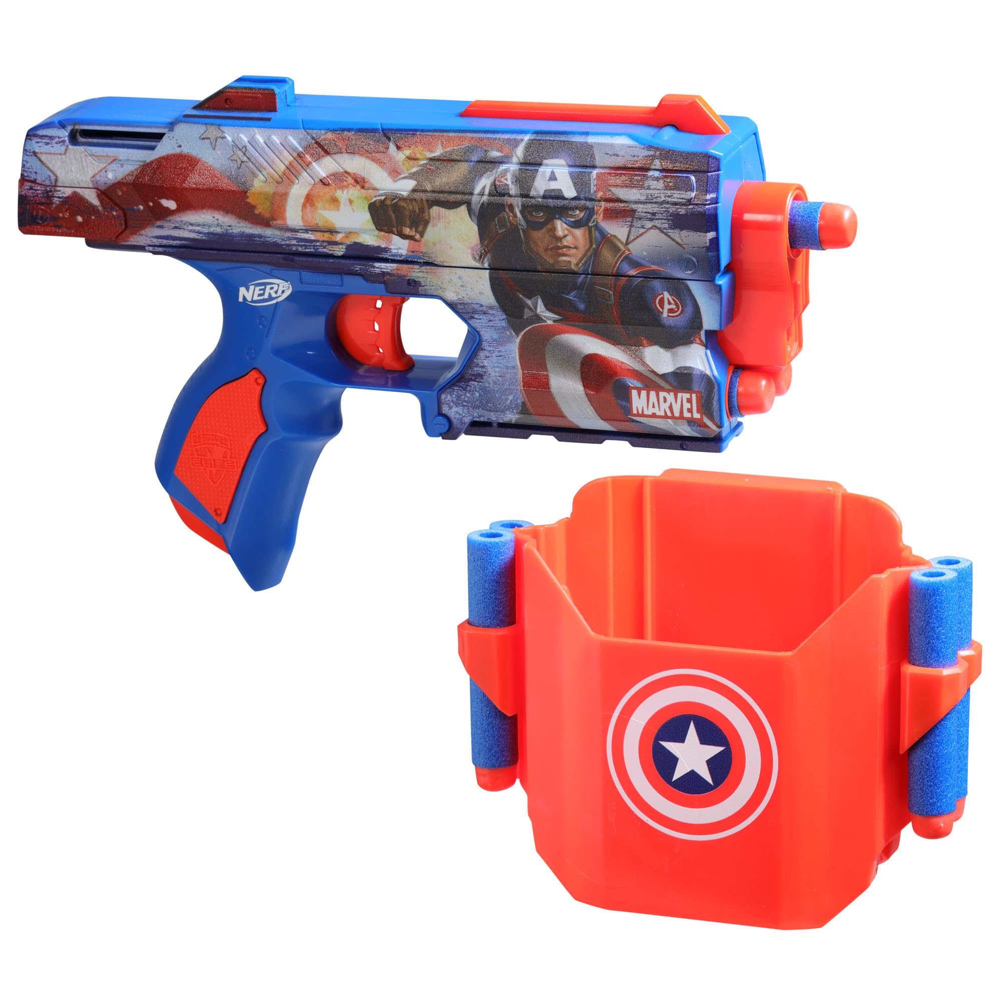 Nerf Marvel Captain America Dart Blaster - Includes Holster & 10 Elite Darts | Ages 8+ 2