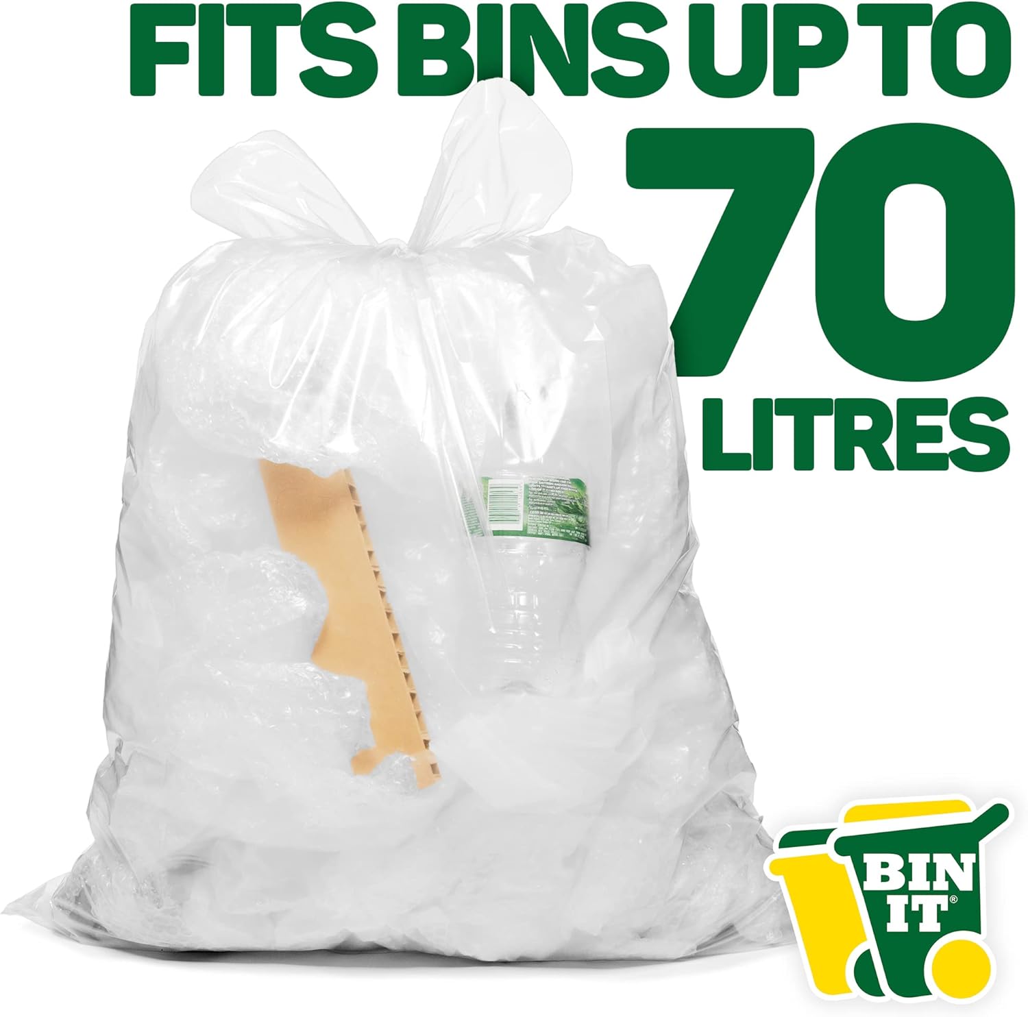 BIN IT Clear Large 70L Strong & Secure Tie Top Recycling Sacks - 100% Recycled LDPE 5
