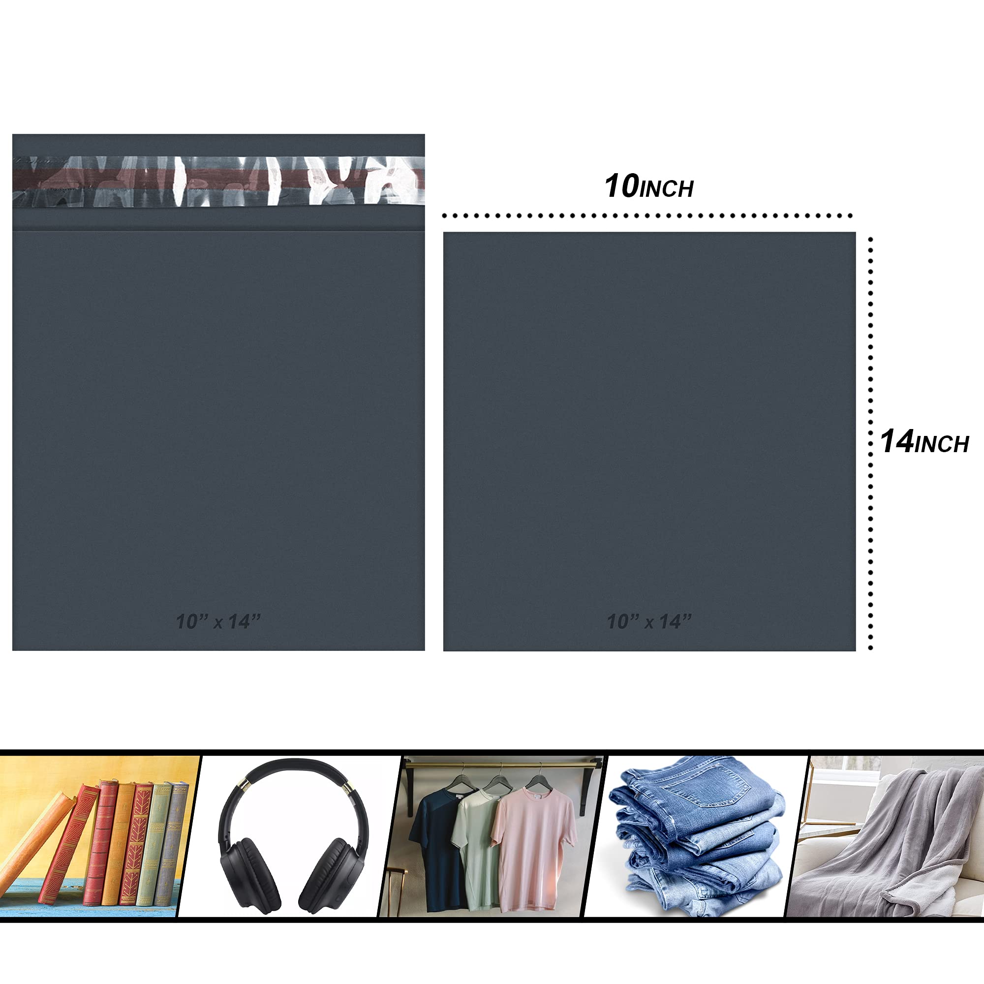 YUNJU Grey Mailing Bags - 100 Count | Opaque 60 Micron Film | Self-Seal Closure 9