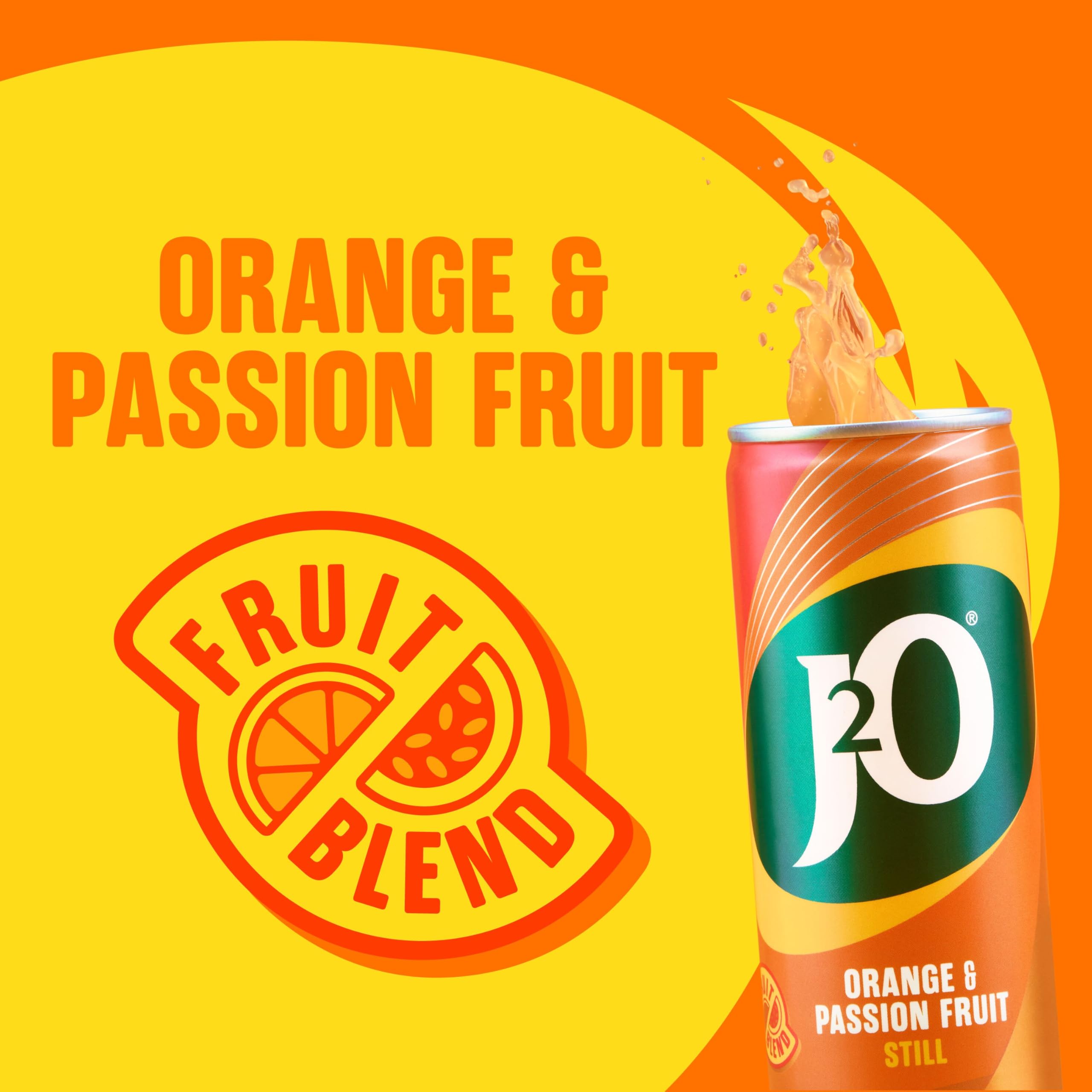 J2O Orange & Passion Fruit Juice - 4 x 250ml Cans | Low Calorie 4