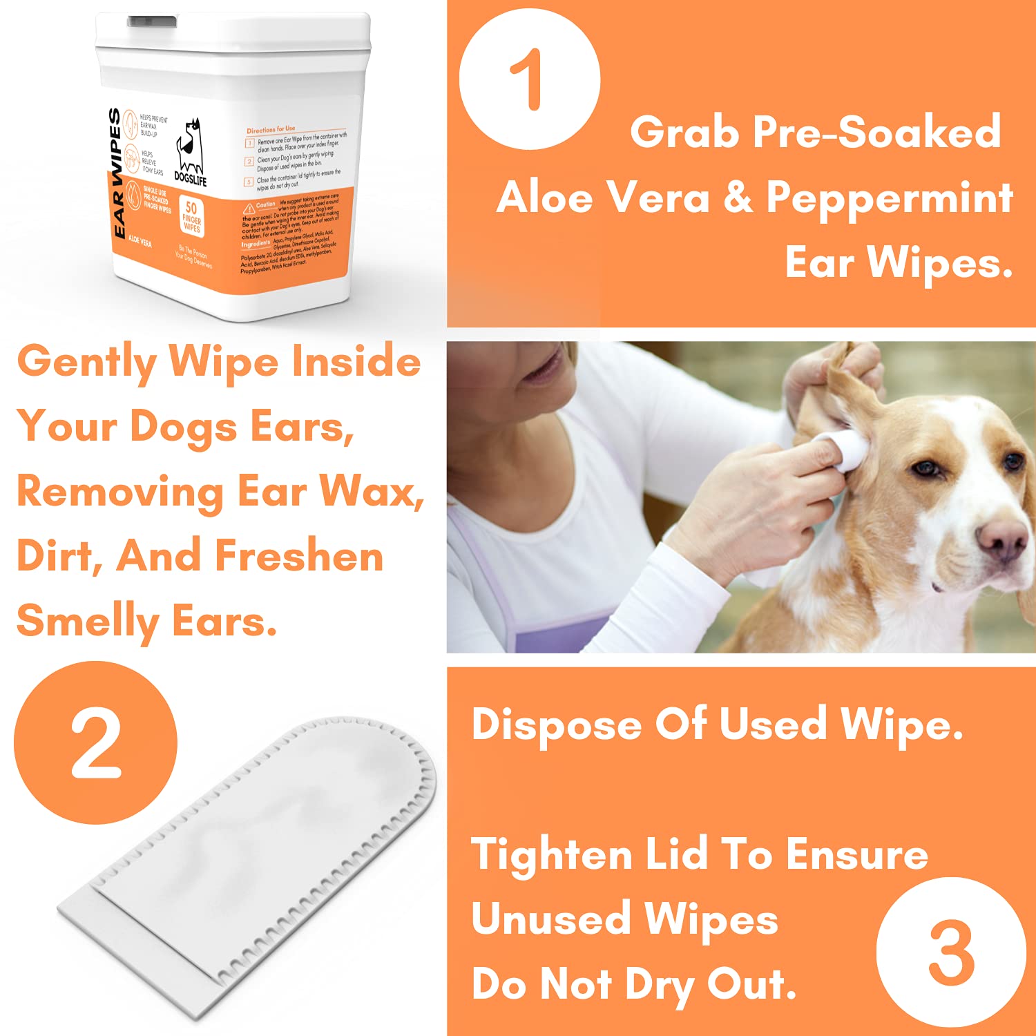 DogsLife Dog Ear Wipes - 50 Count Pack for Wax, Dirt & Itch Relief | Aloe Vera Formula 4
