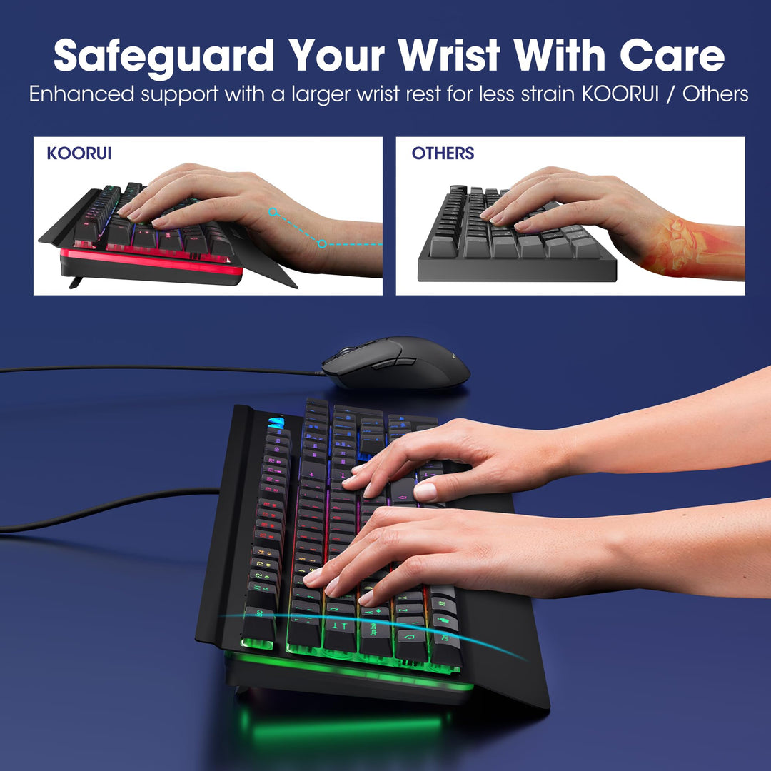 KOORUI Gaming Keyboard Mouse Set - 104-Key QWERTY Mechanical-Like Keyboard with Palm Rest & 6-Button Gaming Mouse, Black