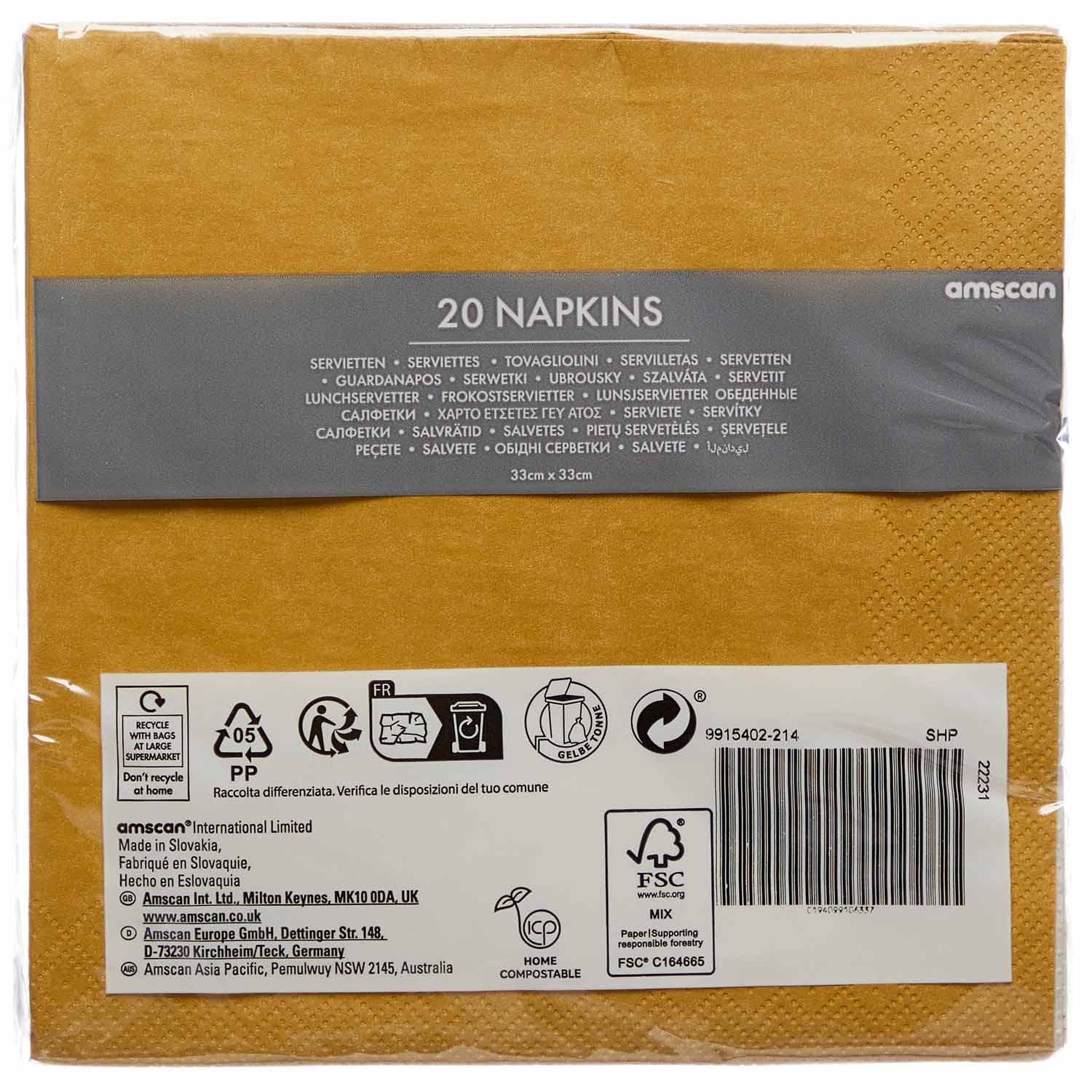 Amscan Crème Brûlée Gold Eco-Friendly Compostable Luncheon Napkins - Pack of 20 4