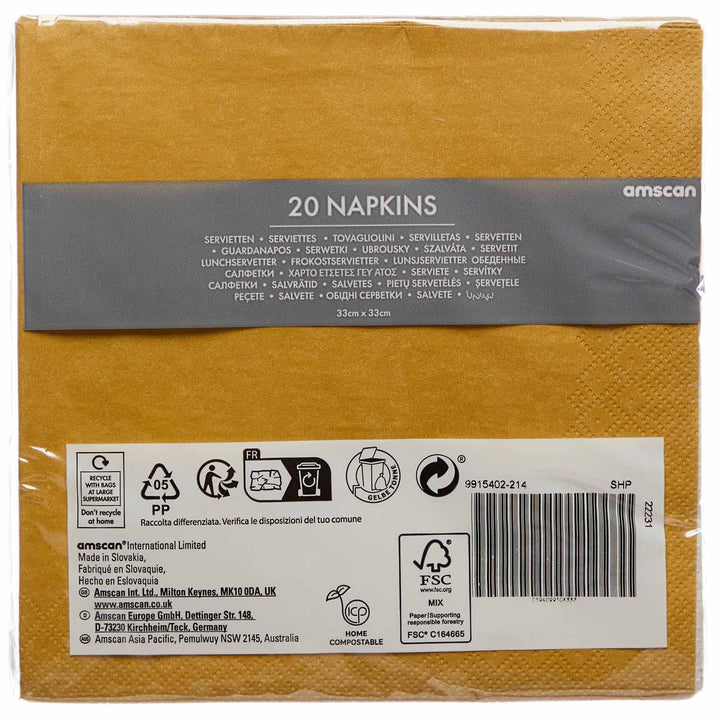 Amscan Crème Brûlée Gold Eco-Friendly Compostable Luncheon Napkins - Pack of 20