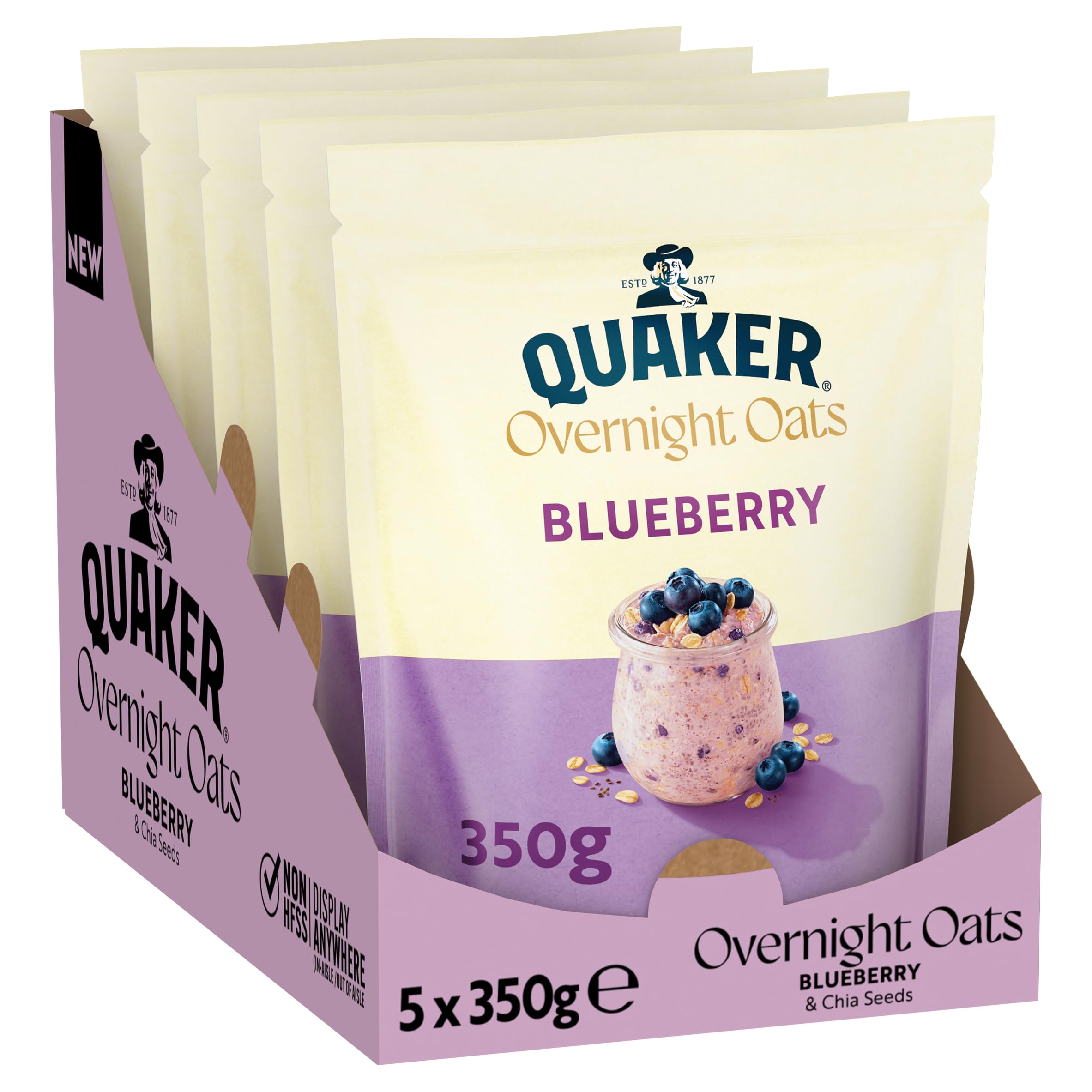 Quaker Overnight Oats Blueberry Cereal - Source of Fibre | Natural Energy Release | 350g 10