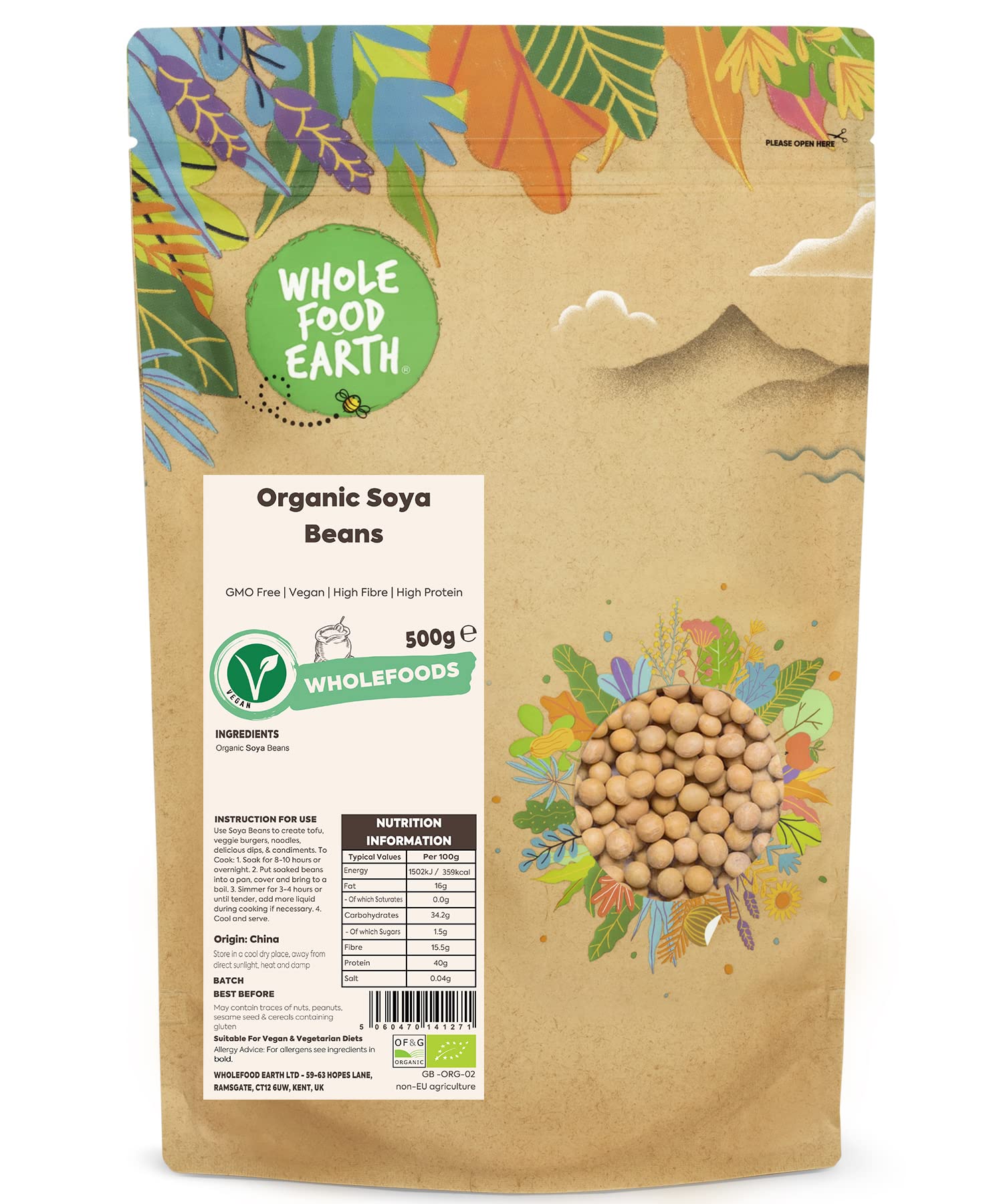 Wholefood Earth Organic Soya Beans 500g - GMO Free, High Protein, High Fibre, Vegan, Certified Organic 1