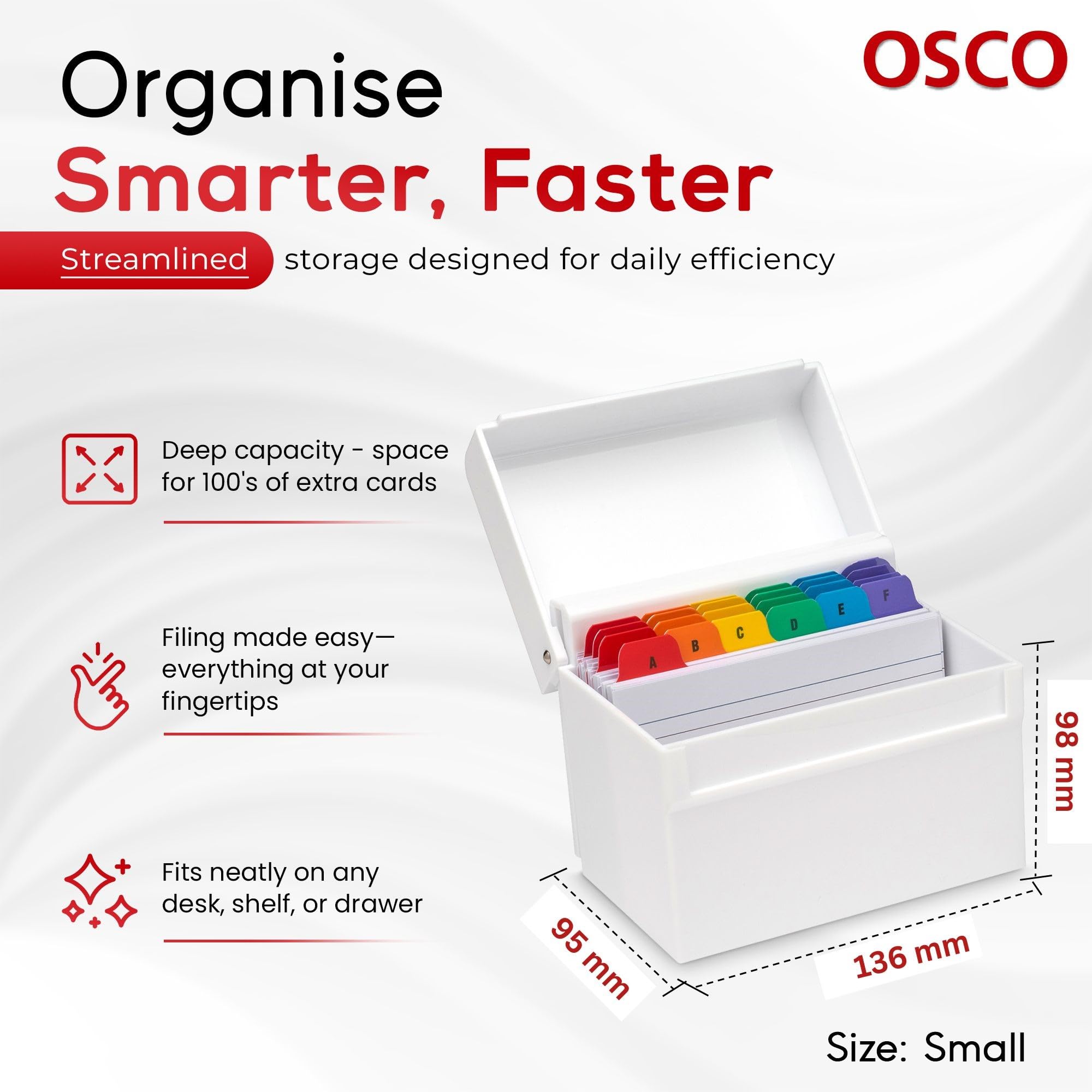 Osco White Hi-Gloss Plastic Index Box with A to Z Dividers and 100 Lined Note Sheets | 5' X 3' 3