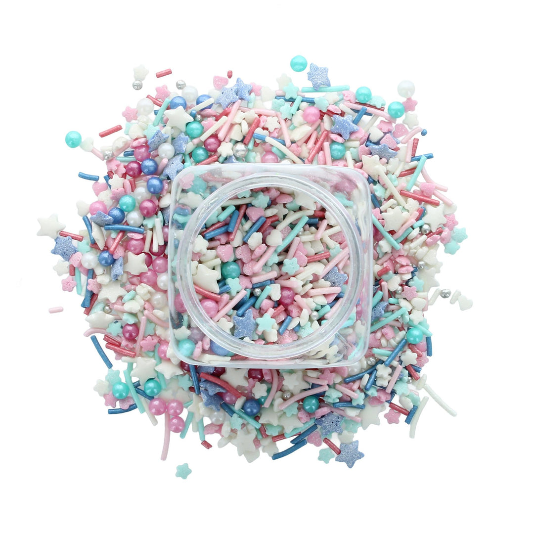 Baked with Love - Party Fun Sprinkles Mix | Blue, Pink & White Edible Cake Decorations | 90g Resealable Bottle