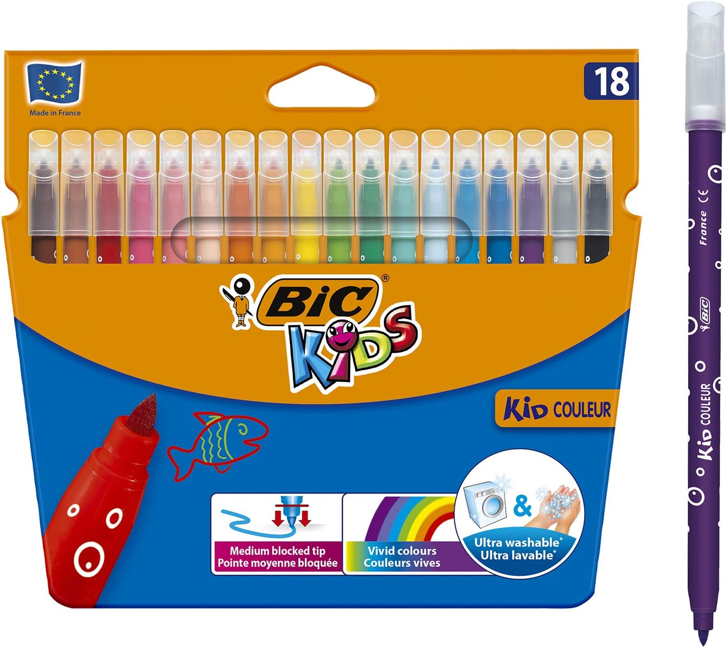 BIC Kids Kid Couleur Felt Tip Pens - Assorted Colors, 18-Pack Cardboard Wallet 8
