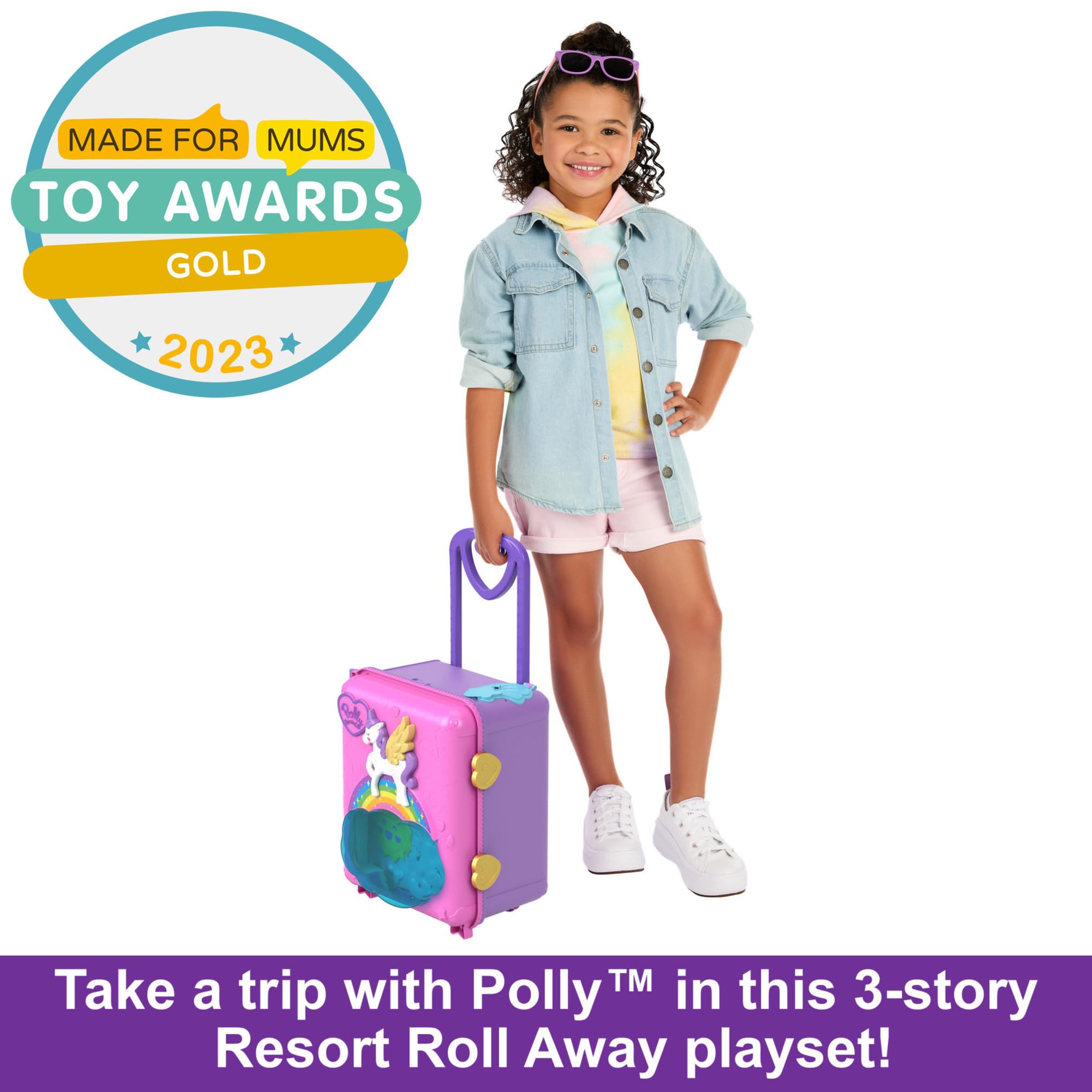 Polly Pocket Pollyville Resort Roll Away Spielset – 4 Puppen, 1 Fahrzeug, über 25 Zubehörteile, Alter 4–10 8