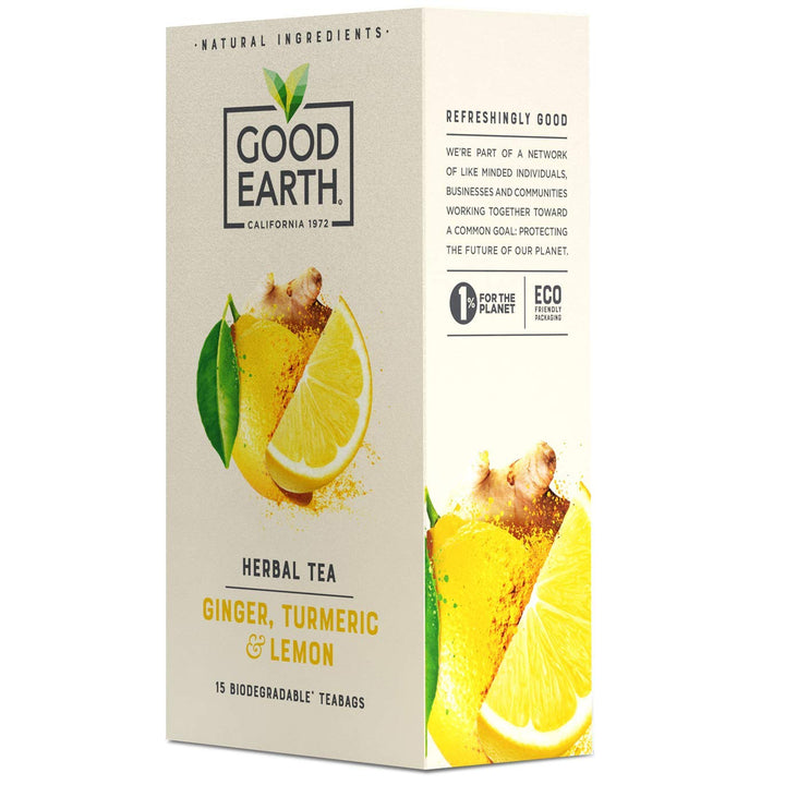 Good Earth Ginger, Turmeric and Lemon Herbal Tea, 15 Biodegradable Tea Bags
