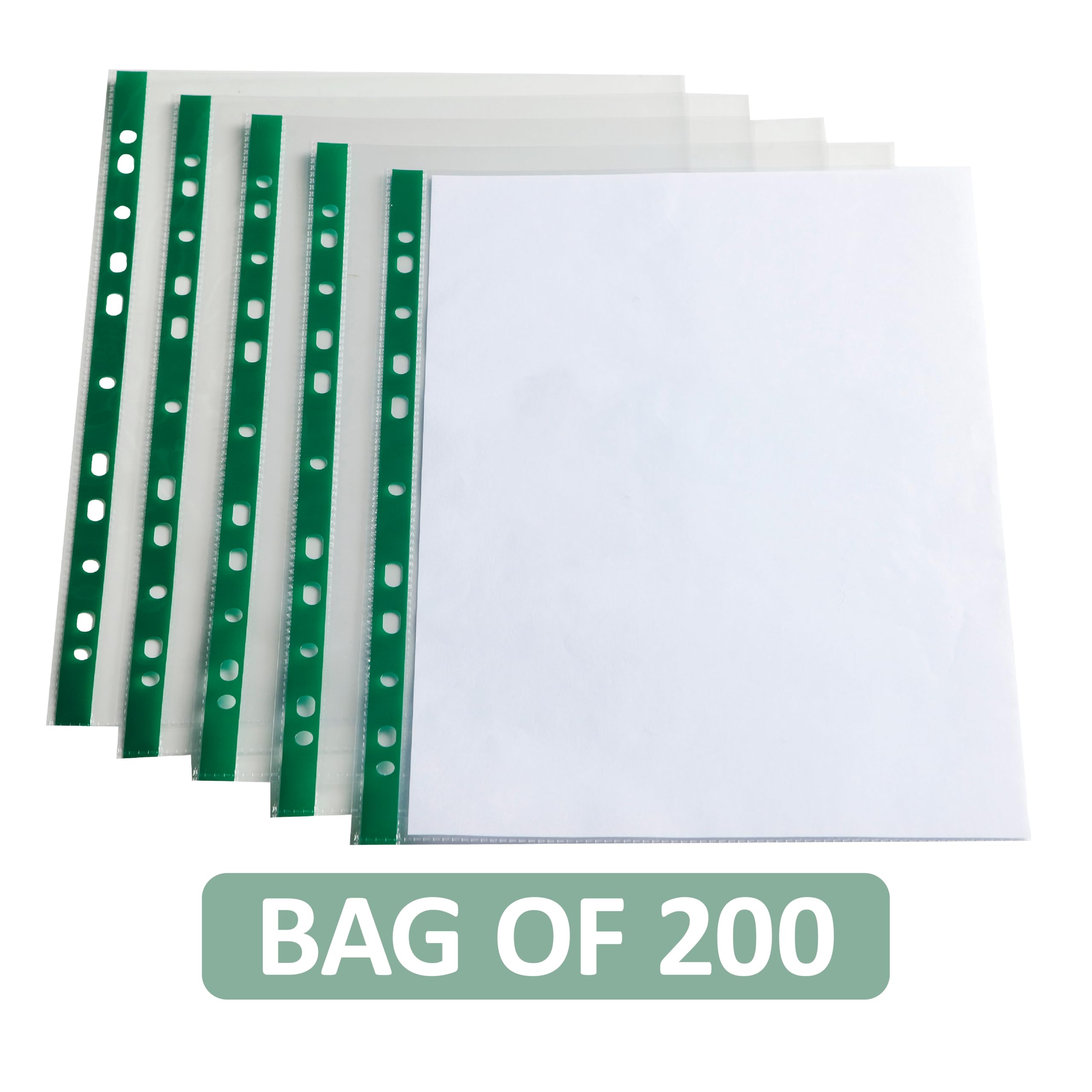 SUMMIT A4 Glass Clear Punched Pockets - 200 Pack | Crystal Clear Polypropylene | Universal Multi-Punch 2
