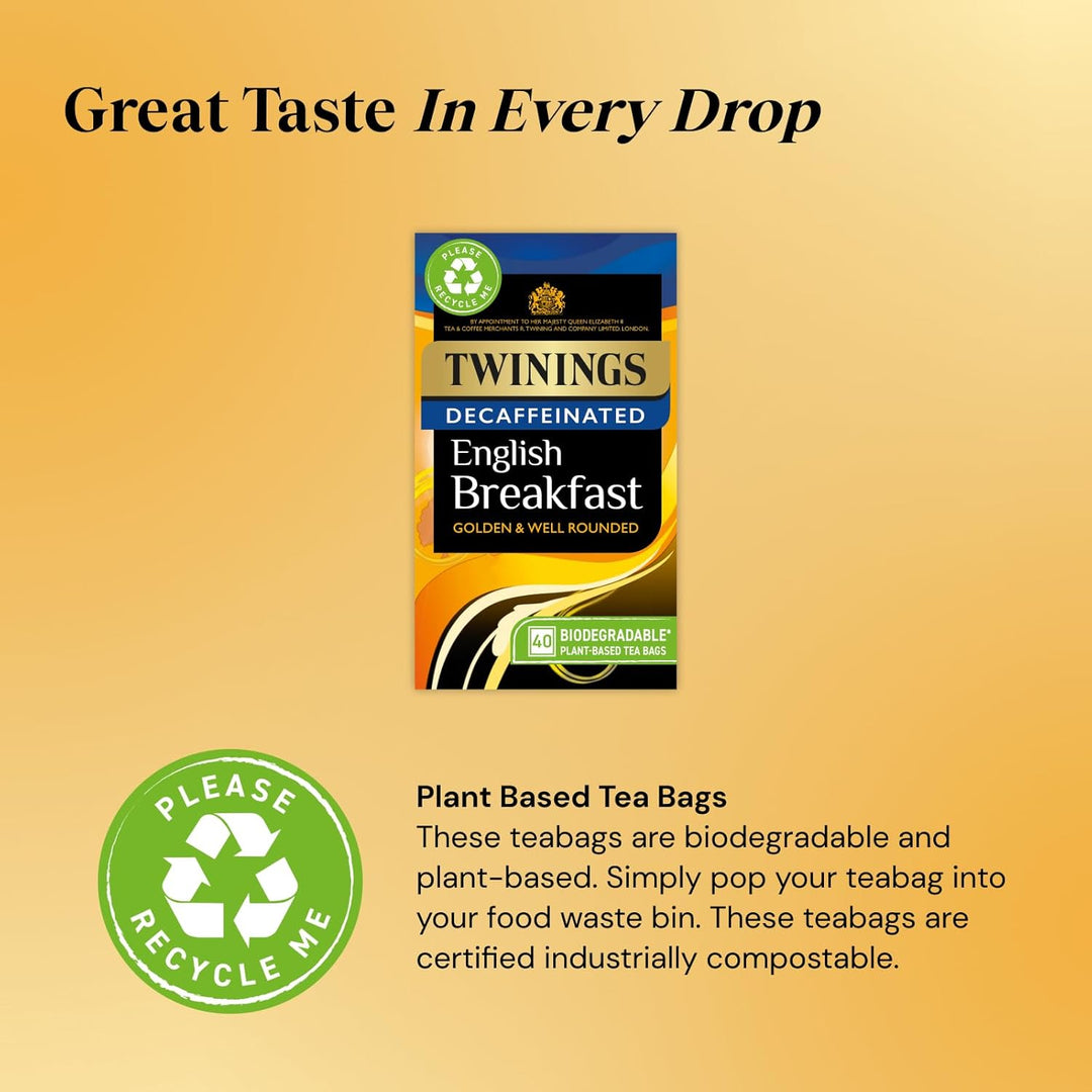 Twinings Decaf English Breakfast Tea | 40 Tea Bags | Golden & Full-Bodied