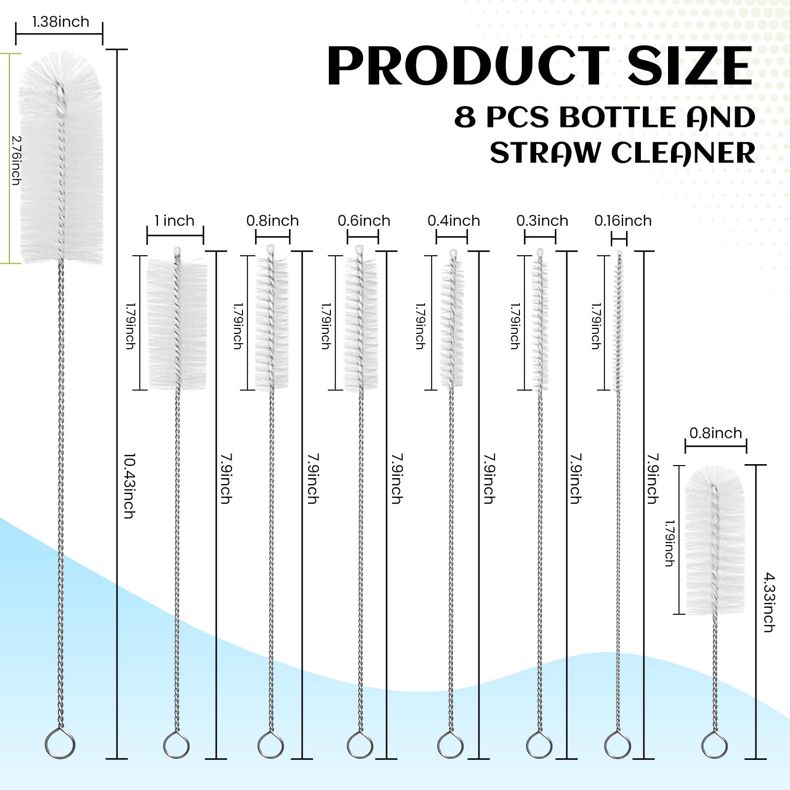 Admygo 8-Piece Small Bottle Brush Set - Nylon Bristles, Flexible Wire, Multipurpose Cleaning 2