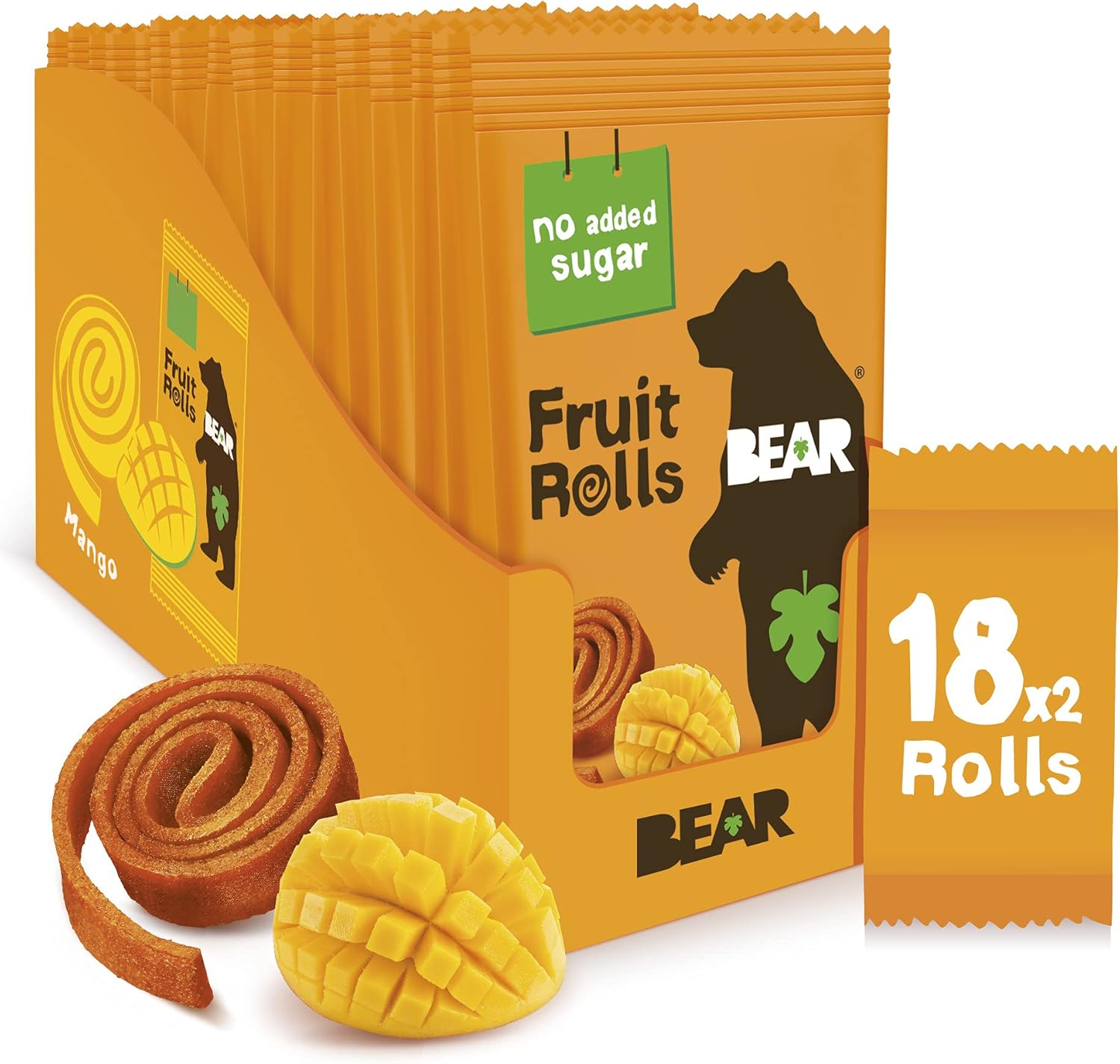BEAR Mango Yoyos Fruchtrollen – 100 % echte Fruchtsnacks mit Sammel-Infokarten (18 x 20 g)