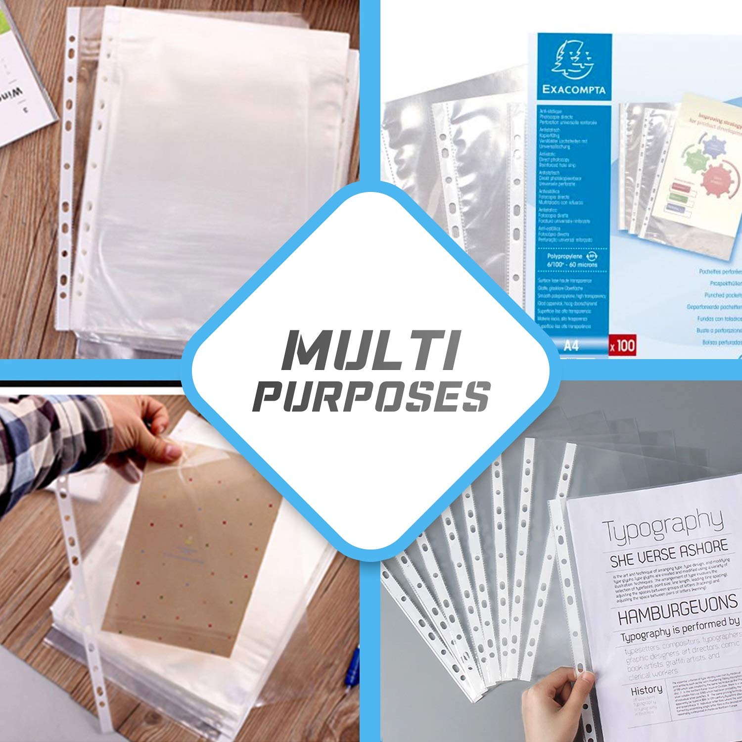 G4GADGET A4 File Pockets - 200 Pack | 50 Micron Polypropylene | 15 Sheet Capacity 7