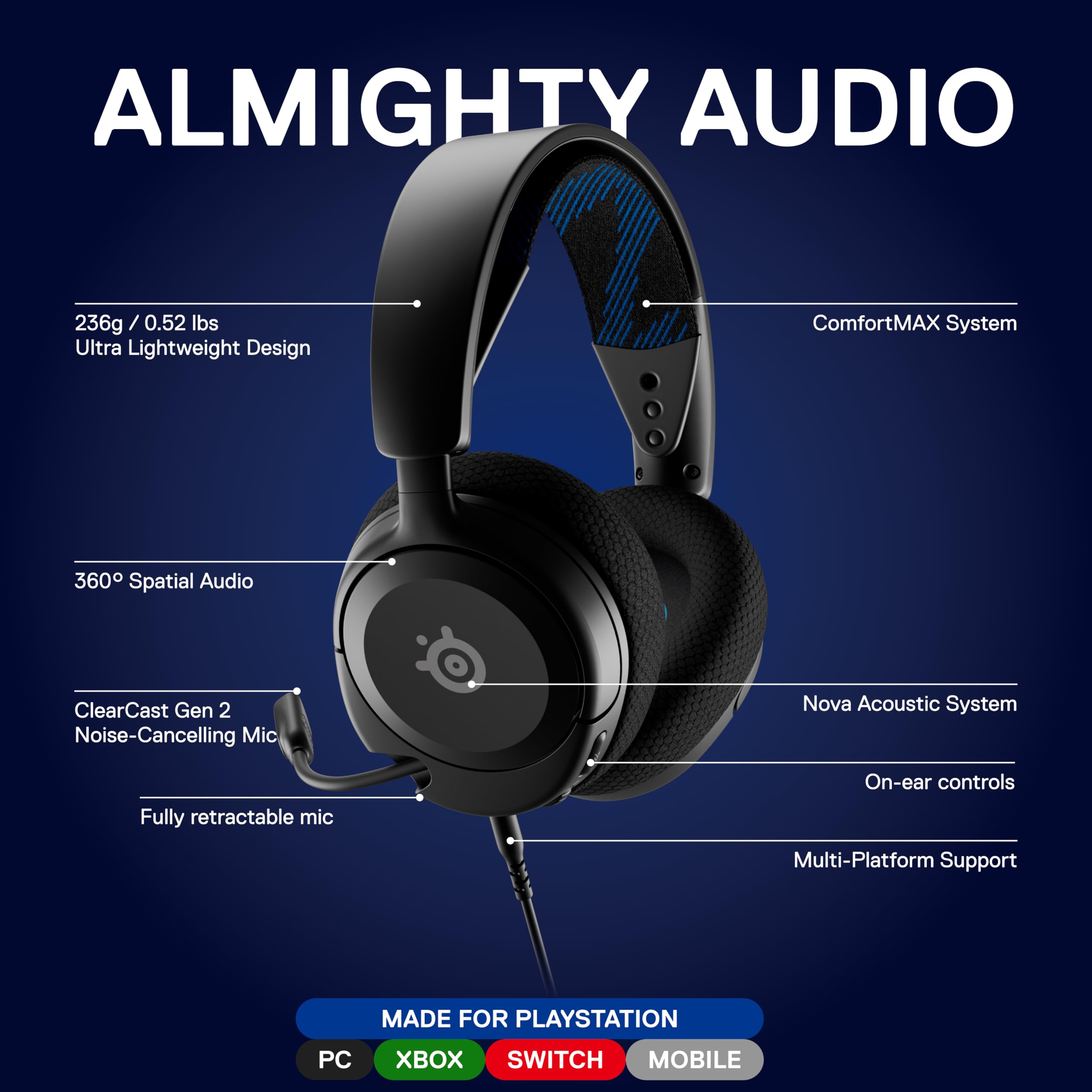 SteelSeries Arctis Nova 1P Gaming Headset - Hi-Fi Driver | Multi-Platform Support | Noise-Cancelling Mic 2