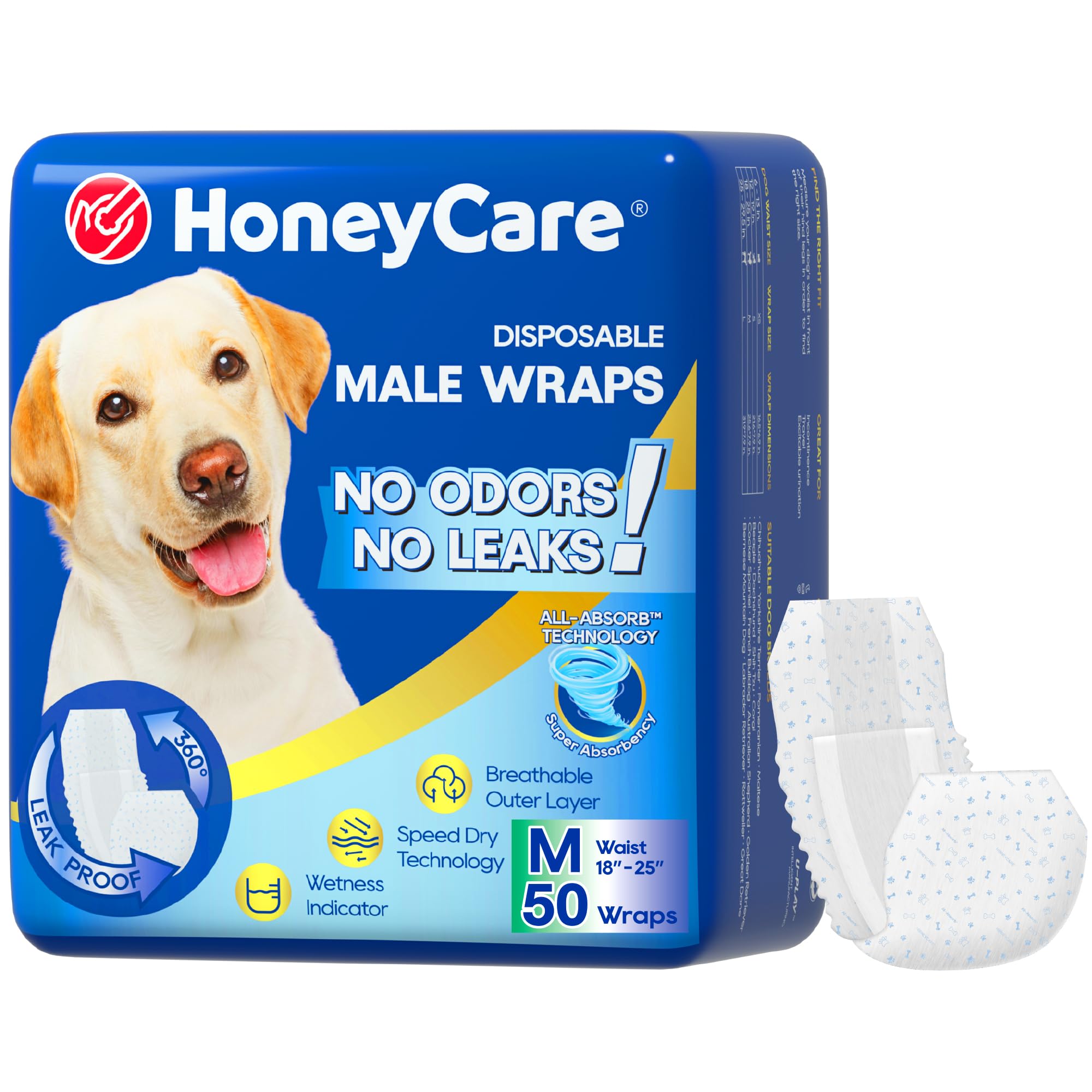 HONEY CARE All-Absorb Male Dog Wrap - Breathable, Leak-Proof | Medium, 50 Count 1