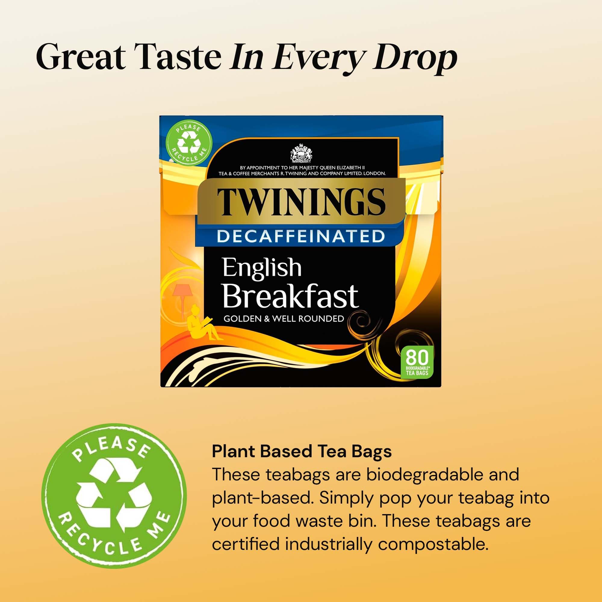 Twinings English Breakfast Decaf Tea - Golden, Well Rounded & Full Bodied Black Tea, 4 x 80 Tea Bags 5