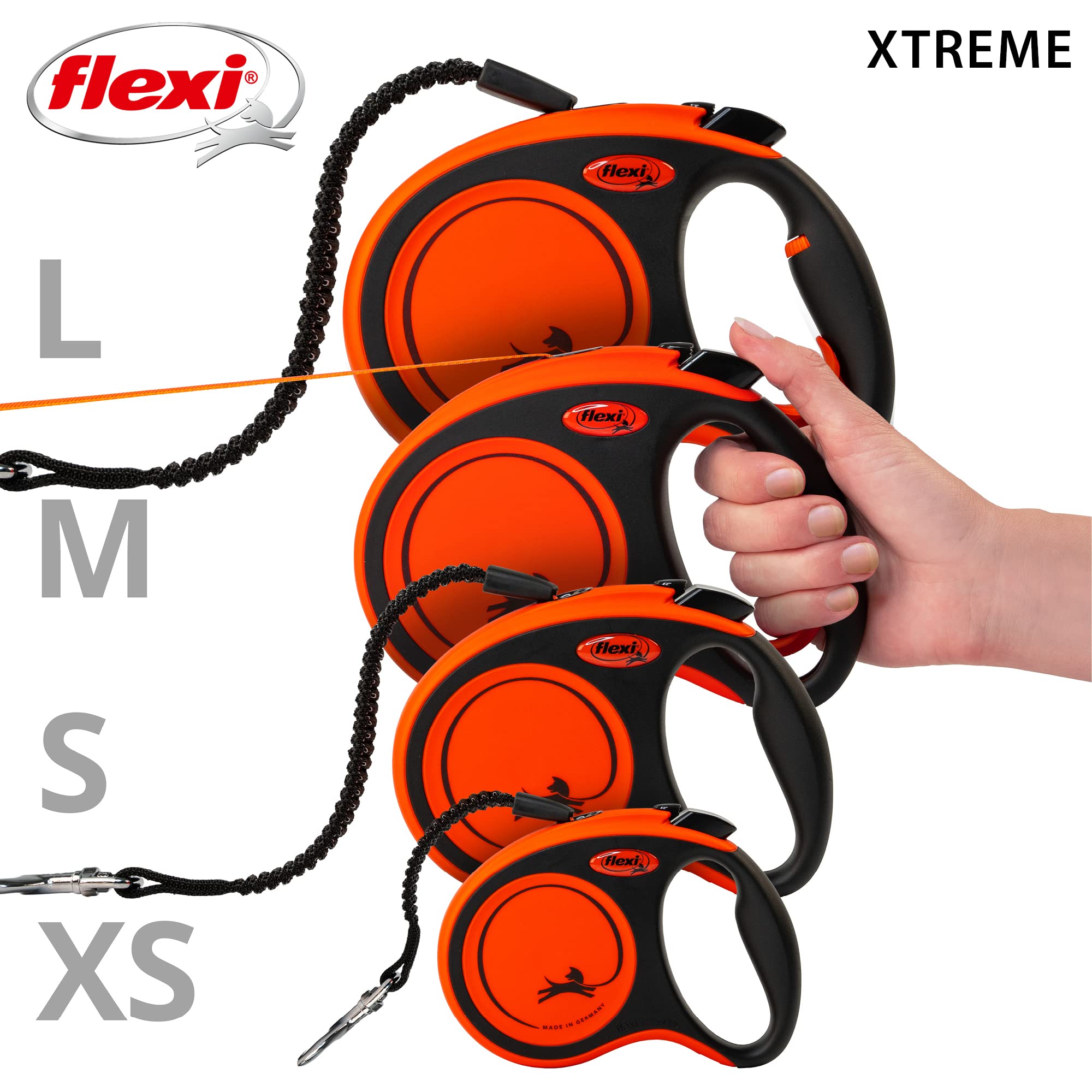 flexi Xtreme M Retractable Dog Lead - 5m Tape, 35kg Max, Orange/Black 7