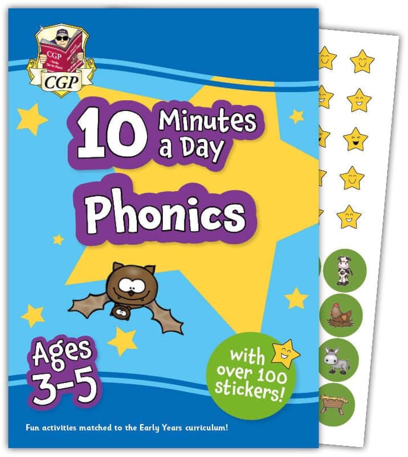 CGP 10 Minutes a Day Phonics for Ages 3-5 Activity Book with Reward Stickers