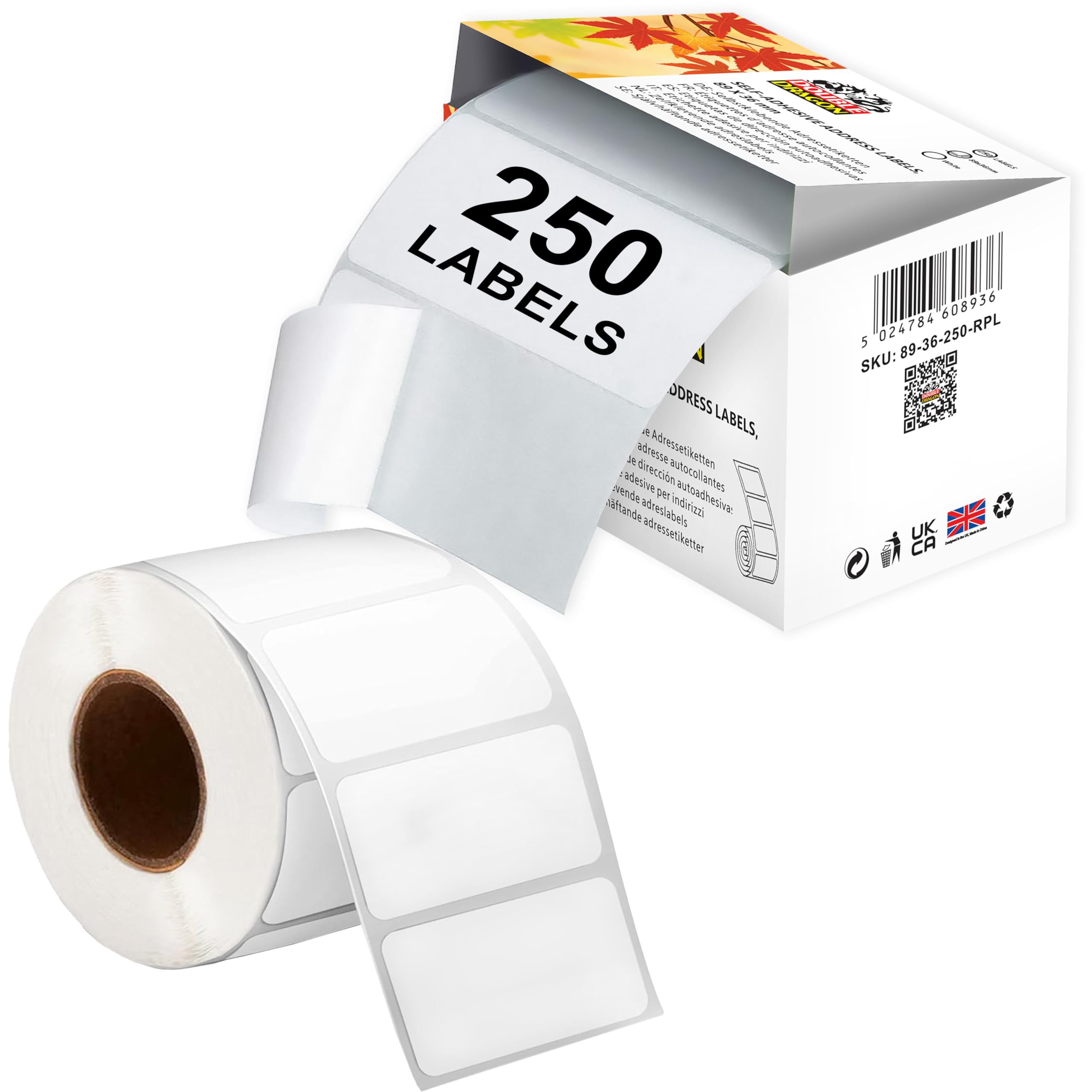 Double Dragon Address Labels - 250 Labels/Roll | 89mm x 36mm | Self-Adhesive for Laser/Inkjet 1