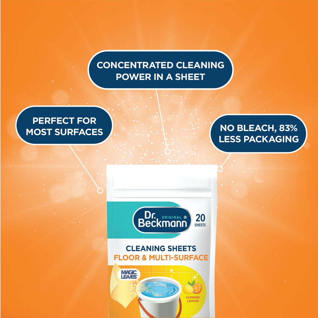 Dr. Beckmann Floor & Multi-Surface Cleaning Sheets - Ultra-Concentrated Magic Leaves with Summer Lemon Scent