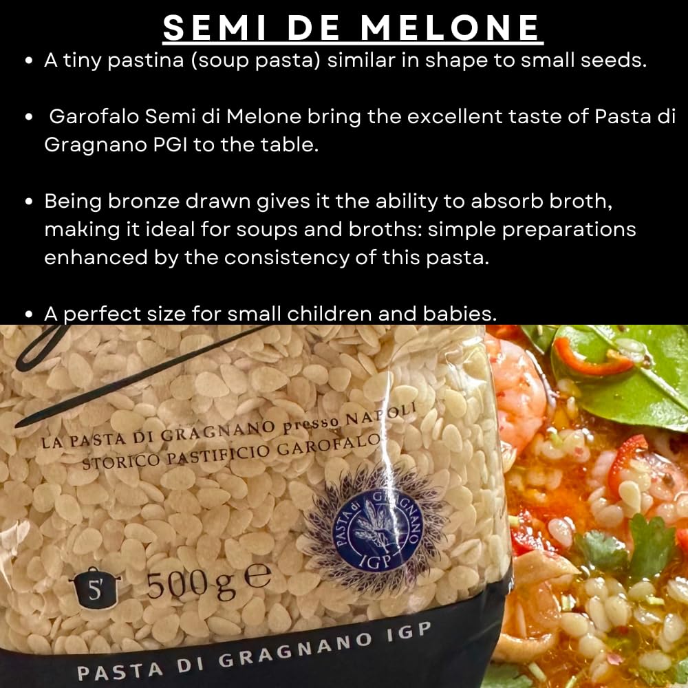 Garofalo Semi Di Melone Italian Soup Pasta - Vegan, Short Pasta Shape, 500g 5