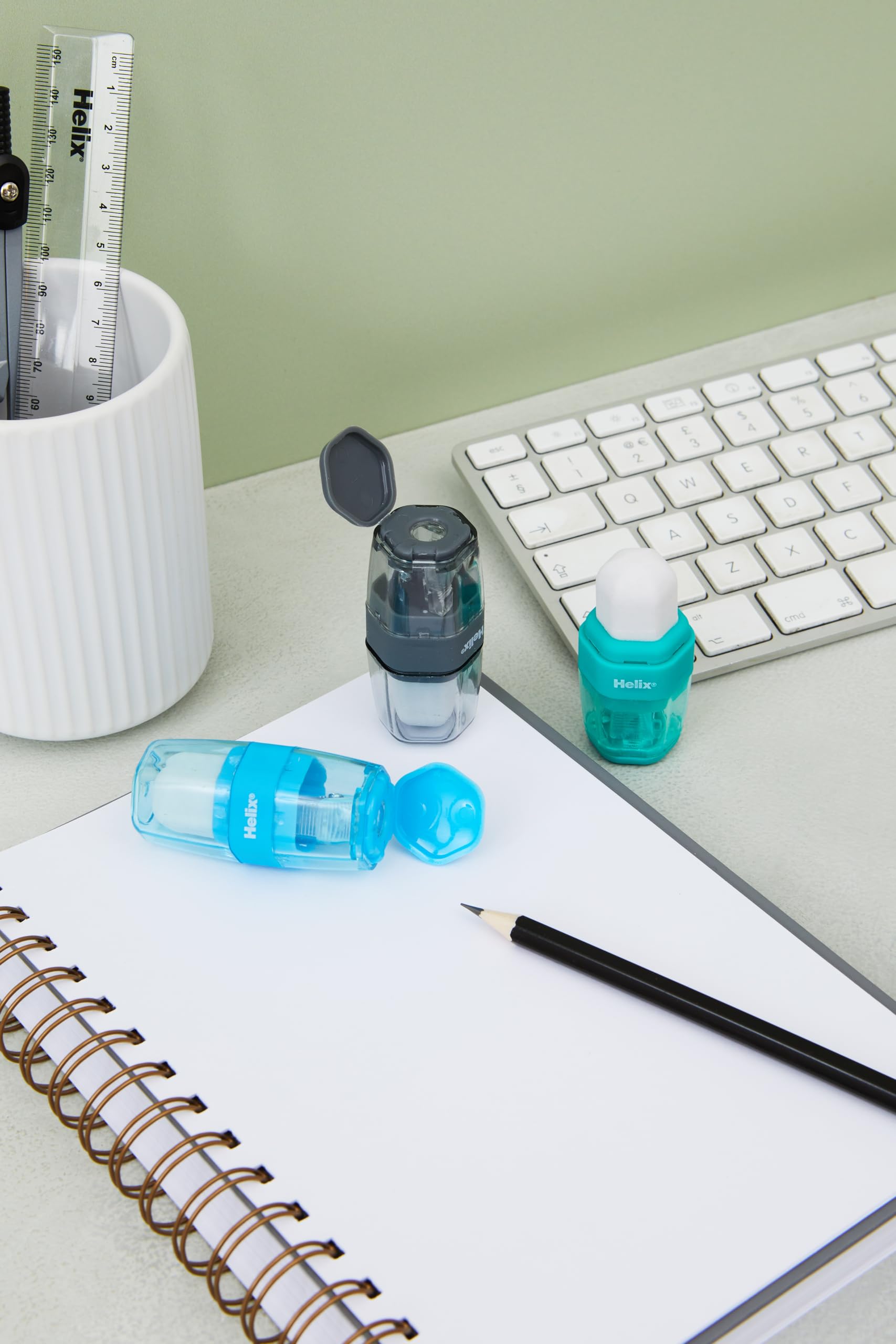 Helix Duo Pencil Sharpener and Eraser - Single Hole Sharpener with Protective Cover | PVC Free 3